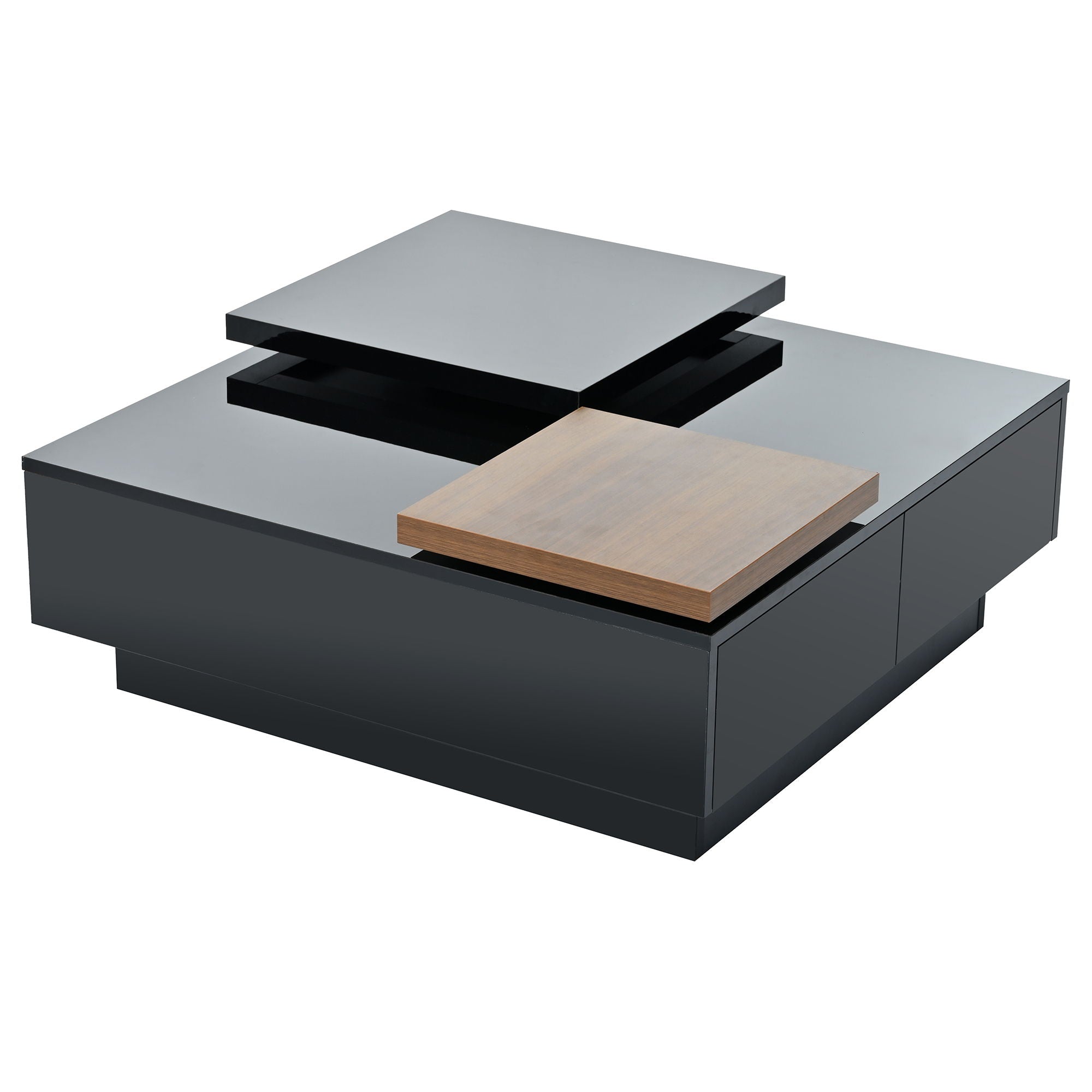 Movable Square Top Coffee Table With 4 Hidden Storage Drawers