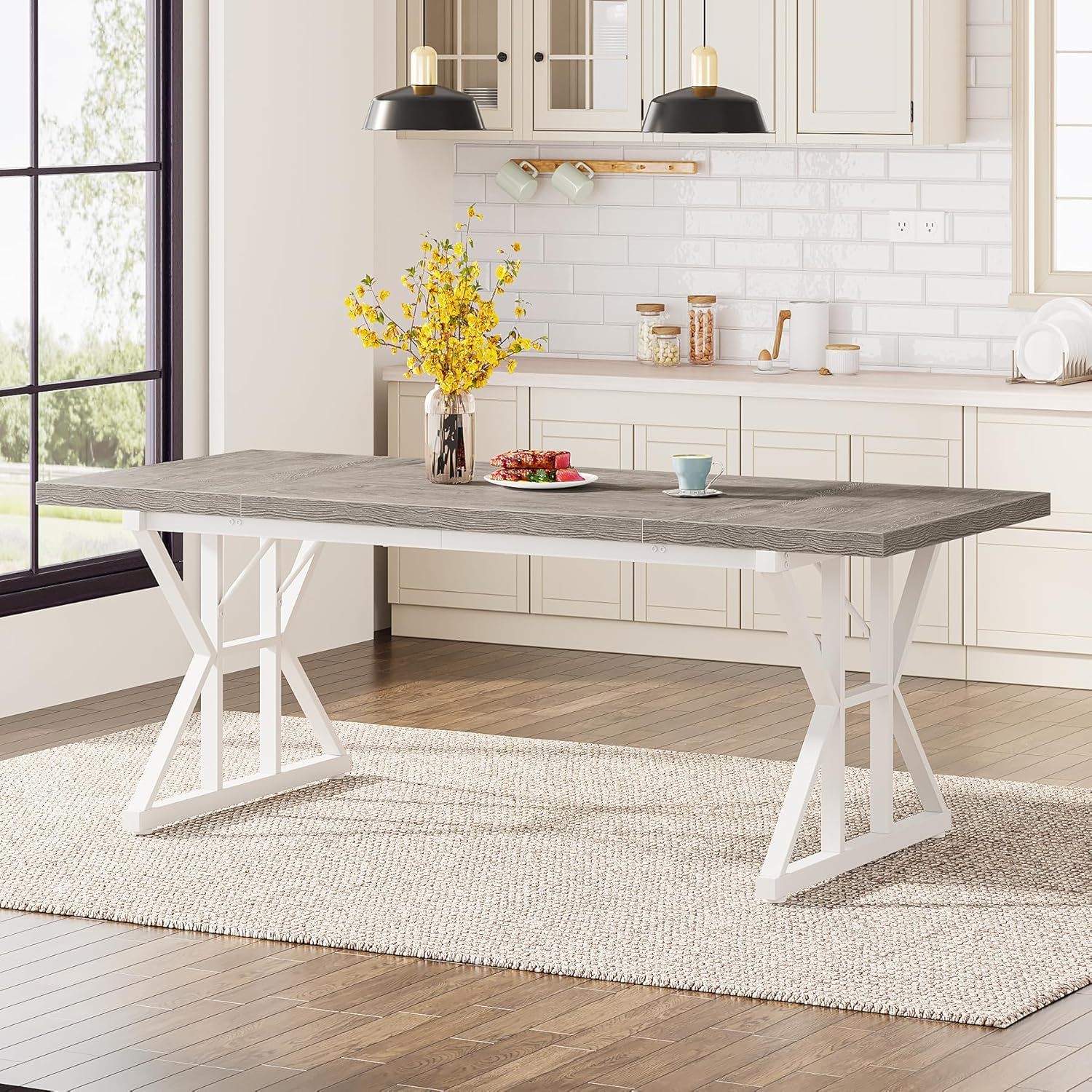 Rectangular Dining Table With X Trestle Metal Legs