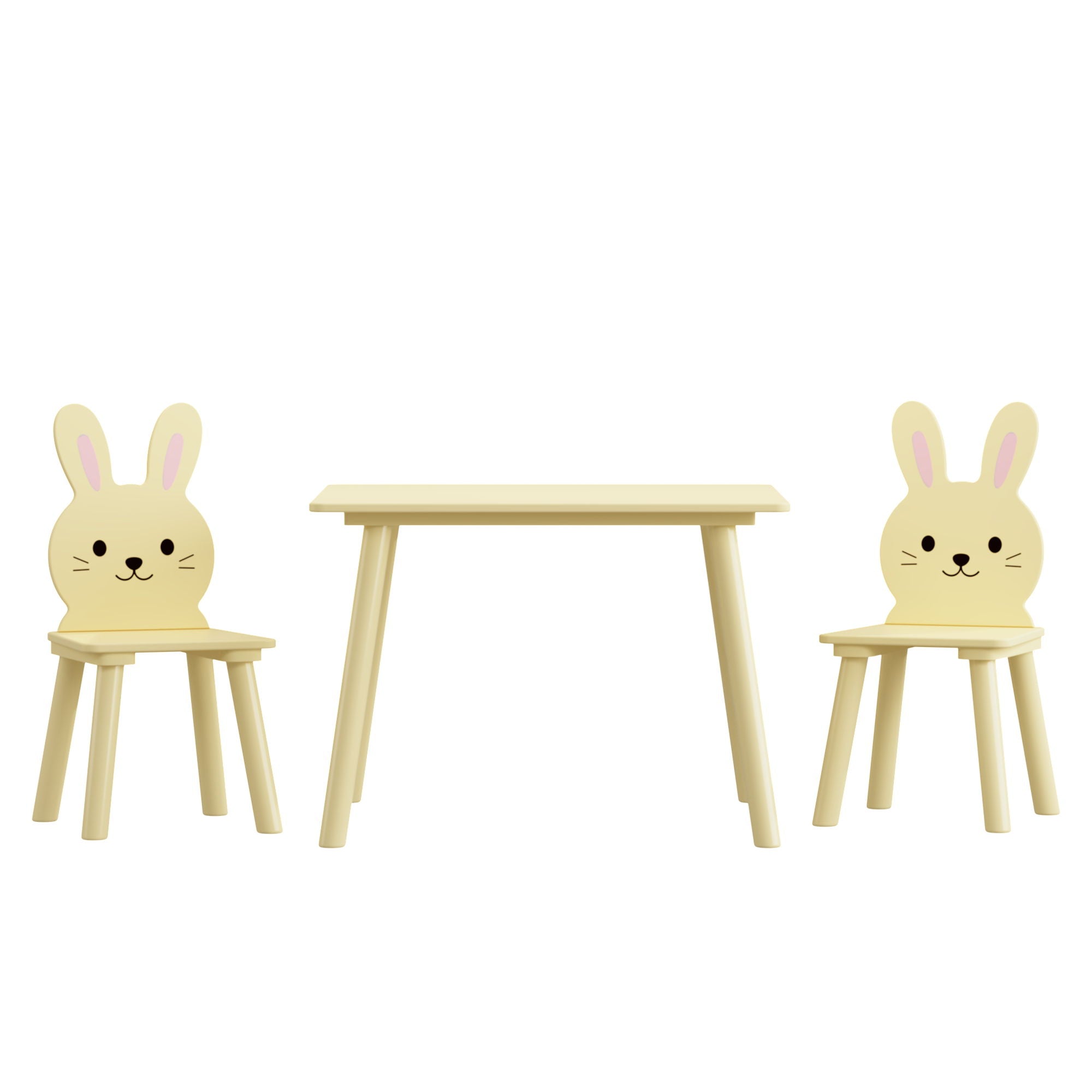 Table And Chair Set With 2 Bunny Chairs, Children's Activity Table For Toddlers, Cute Animal Design - Yellow