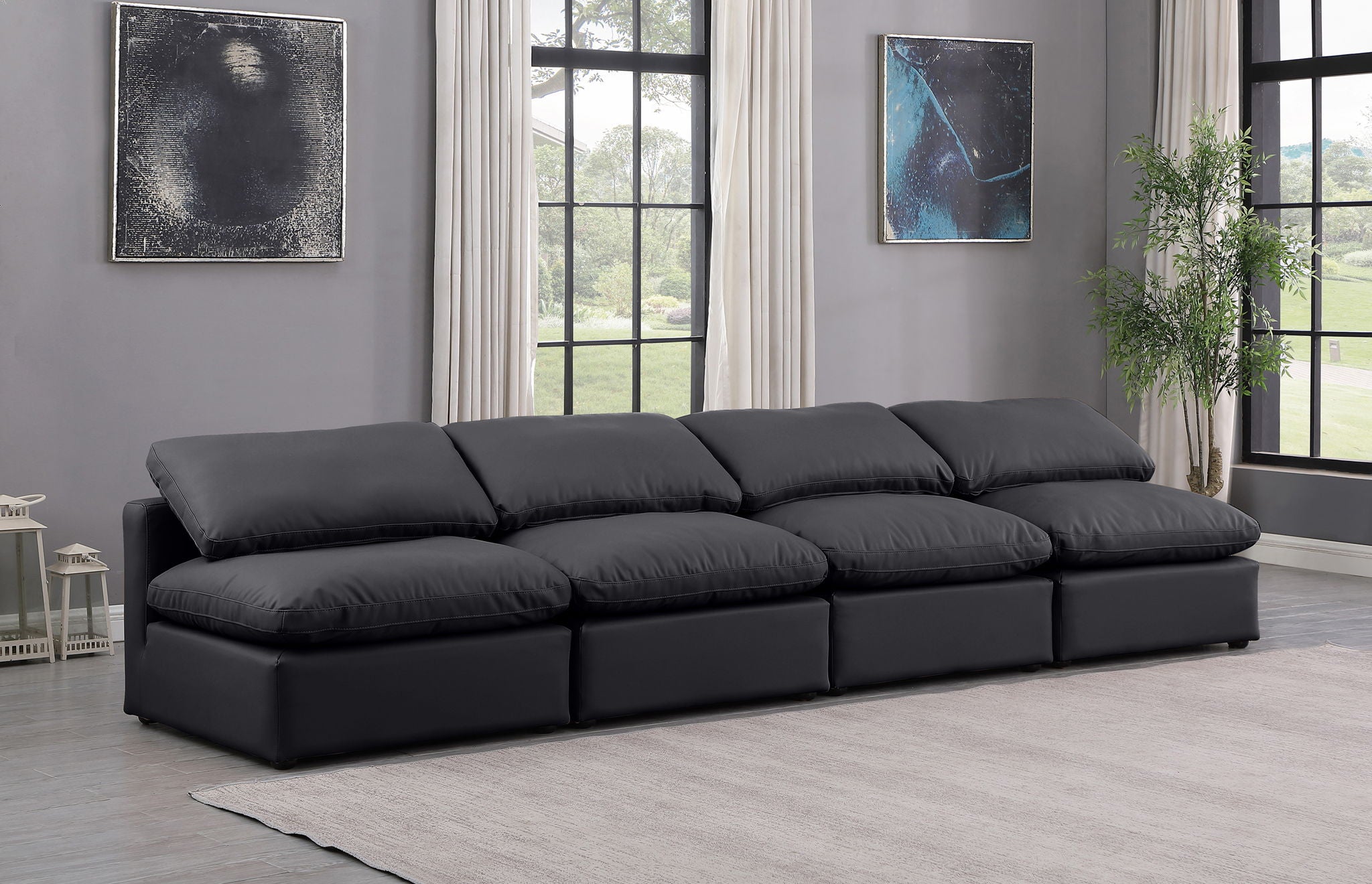 Indulge - Faux Leather 4 Seat Modular Armless Sofa