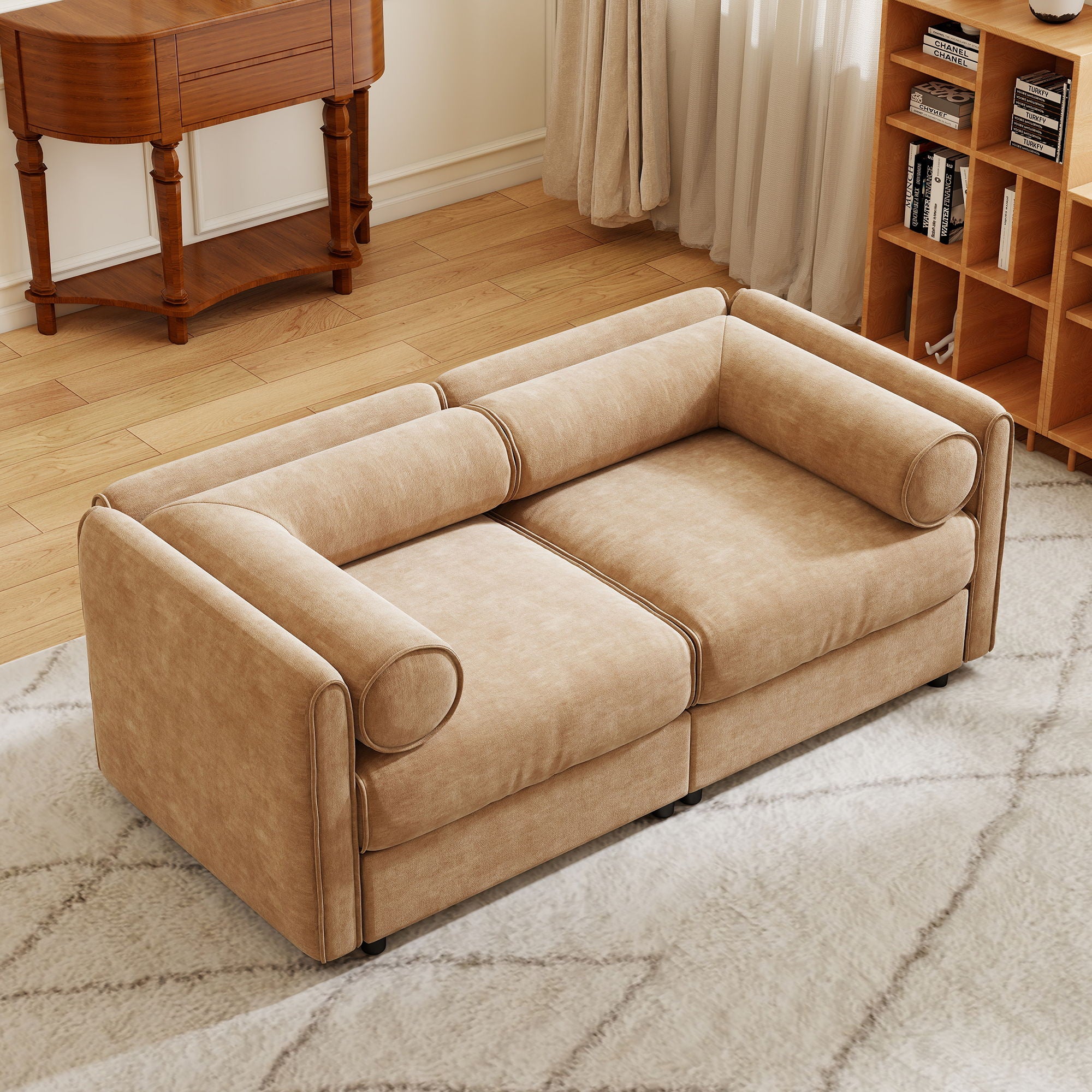 Stylish Chenille Sofa With Storage Seat And Cylindrical Backrest - Best Buy Furniture