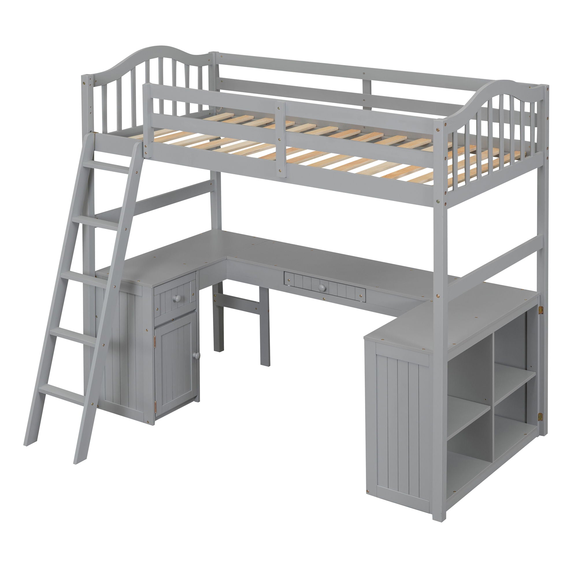 Loft Bed With Drawers, Cabinet, Shelves With Desk