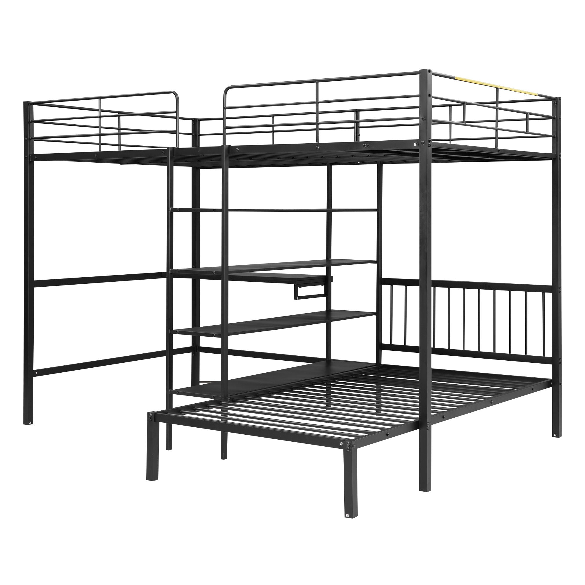Full Over Twin Bunk Bed With Built In Desk, Shelves And Ladder - Black