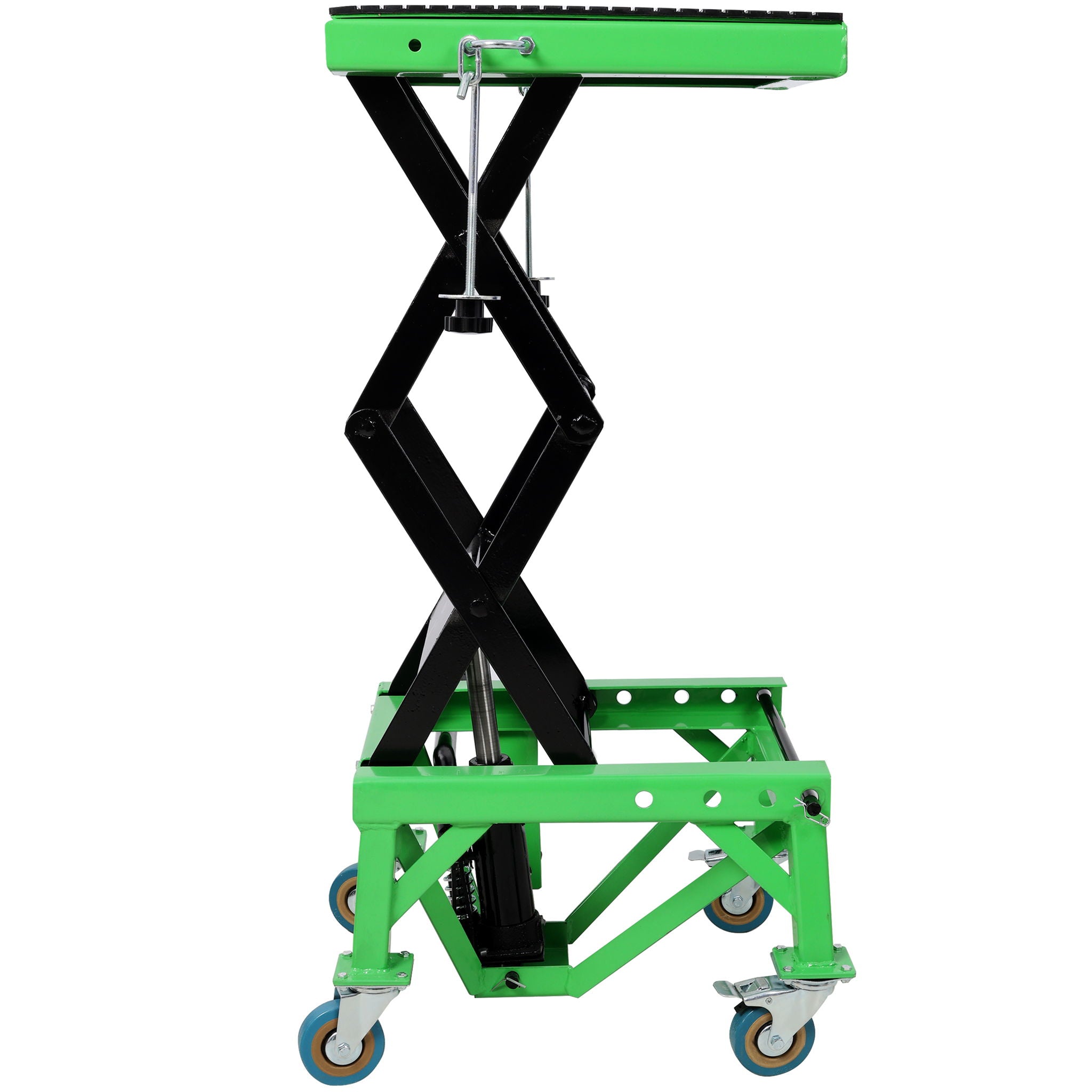 Hydraulic Motorcycle Scissor Jack Lift With Foot Step And Wheels For Dirt Bikes - Black / Green