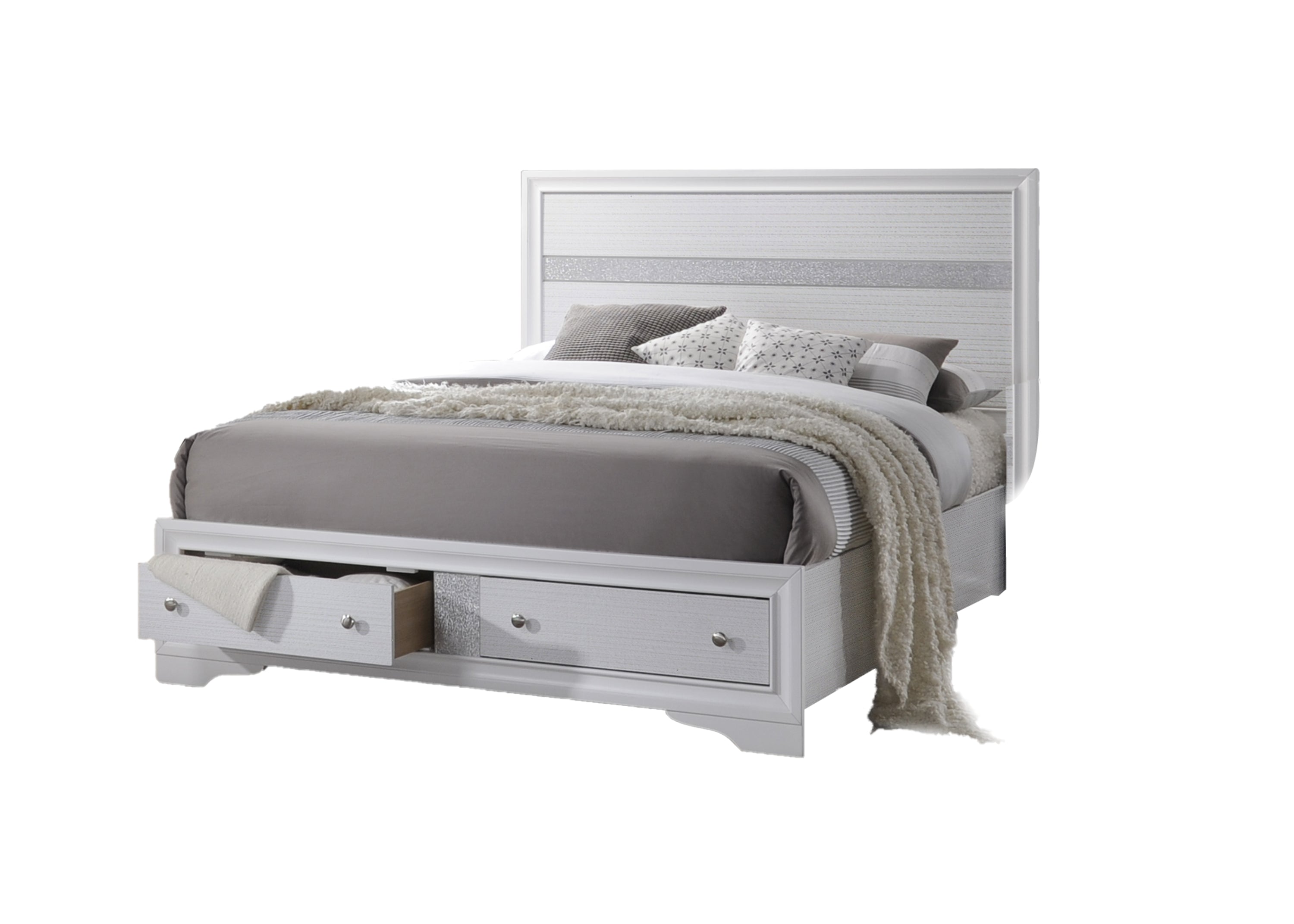 Traditional Style Queen 4 Pc Storage Bedroom Set Made with Wood in White
