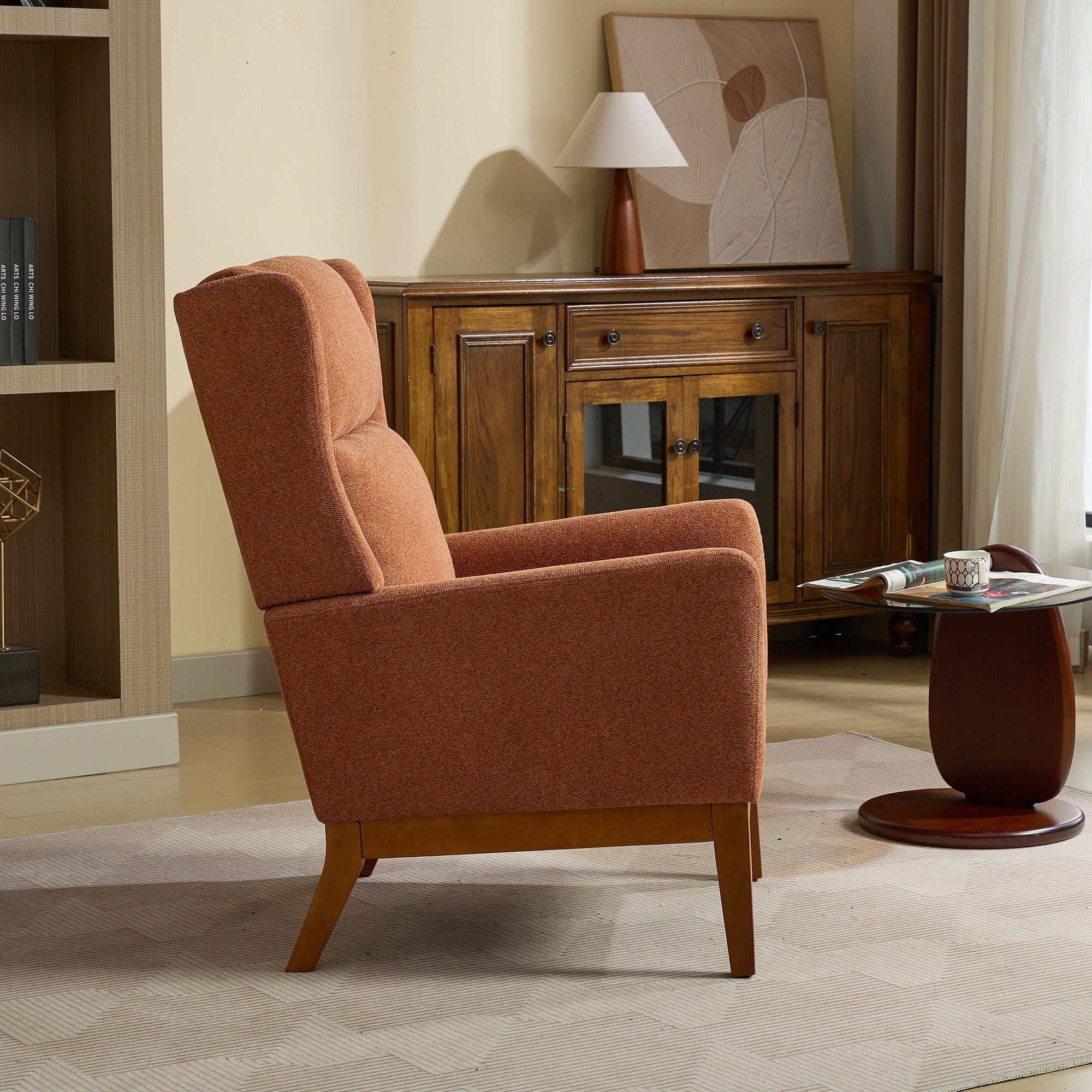 Wide Modern Accent Chair With Wood Legs For Living Room