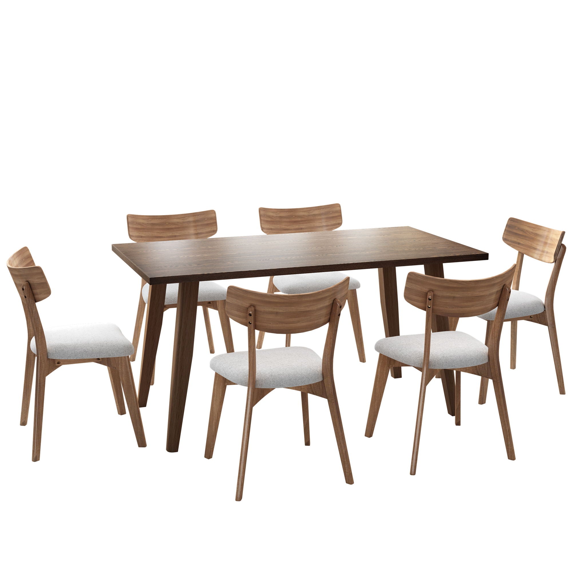 7 Piece Dining Set With Upholstered Chairs And Wood Table