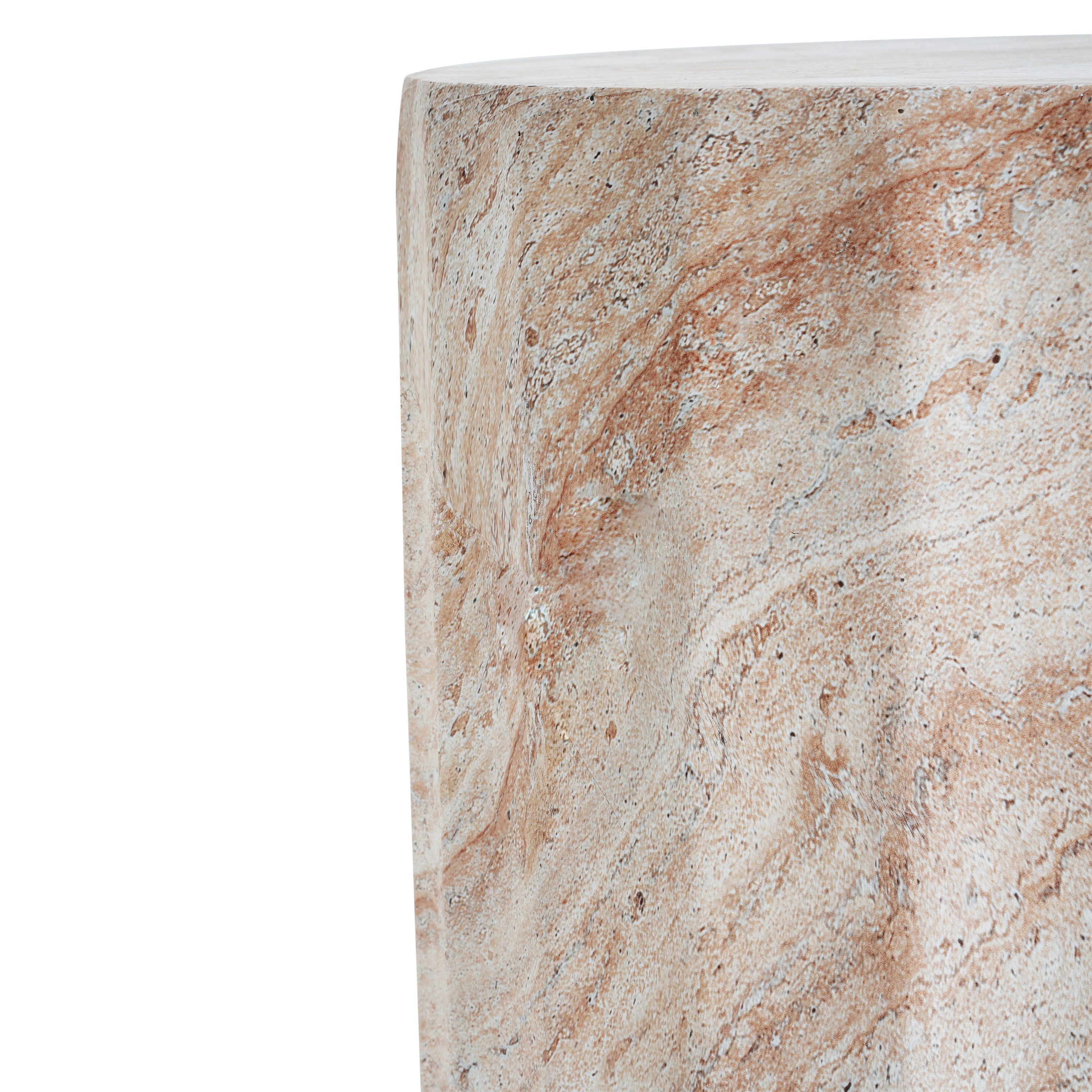 Elegant Indoor/Outdoor Lightweight Concrete Cylinder Side Table with Travertine Finish