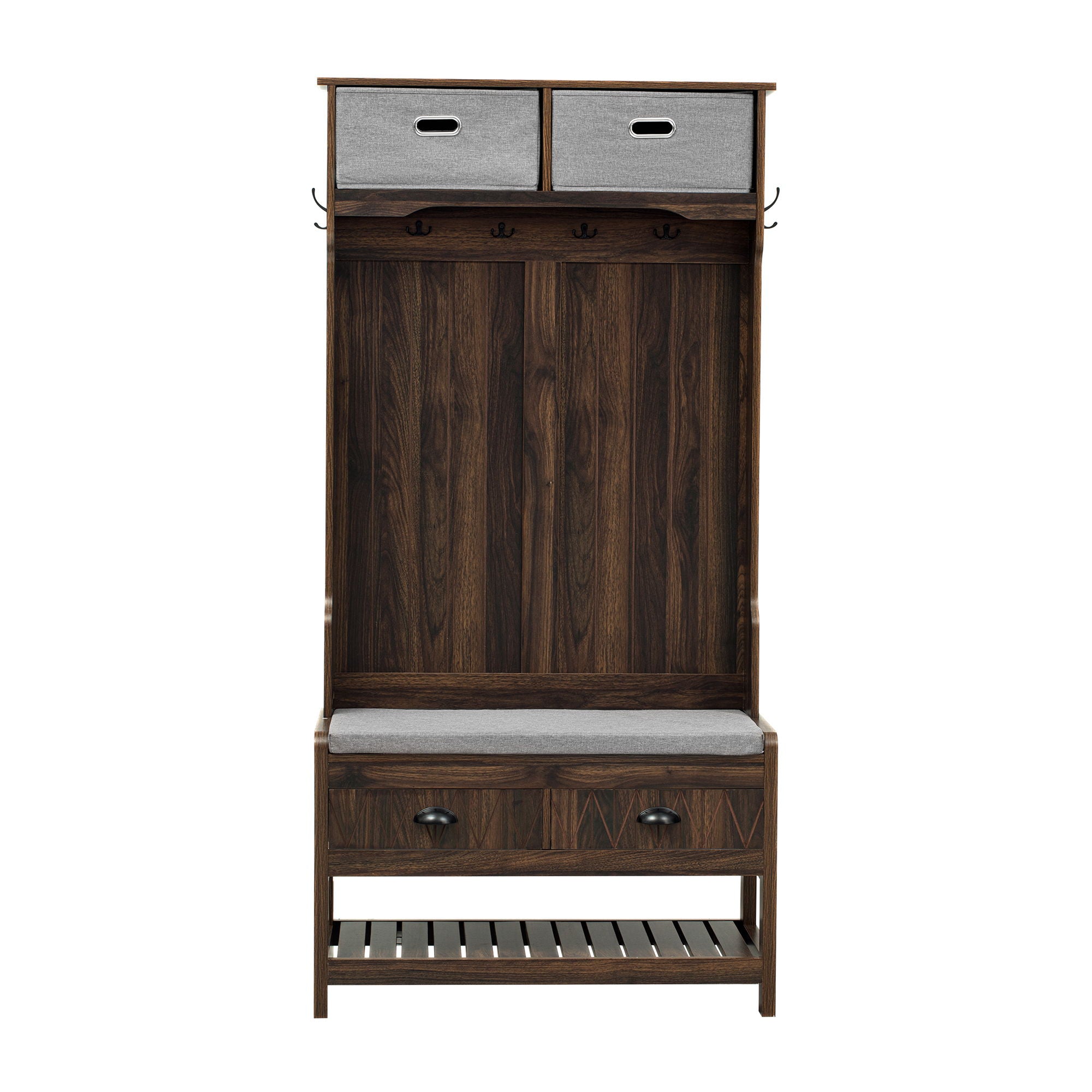 Hall Tree With 6 Hooks And Hinged Lid, Coat Hanger, Storage Bench, 3 In 1 Design