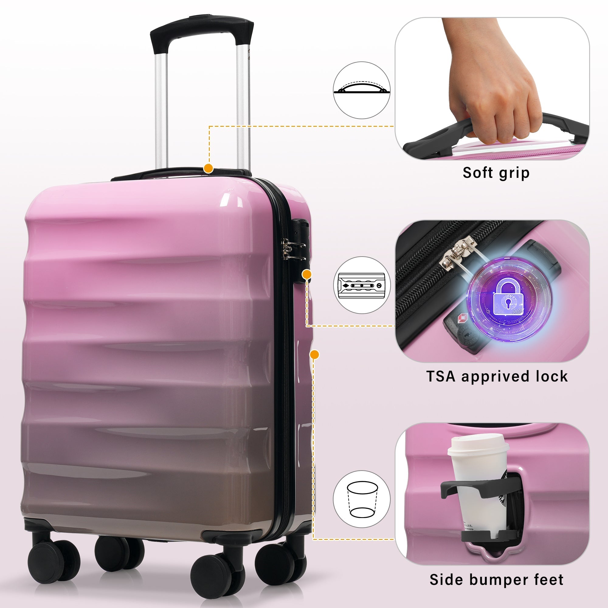 20-Inch Carry-On Suitcase with Dual Wheels and Water Bottle Holder