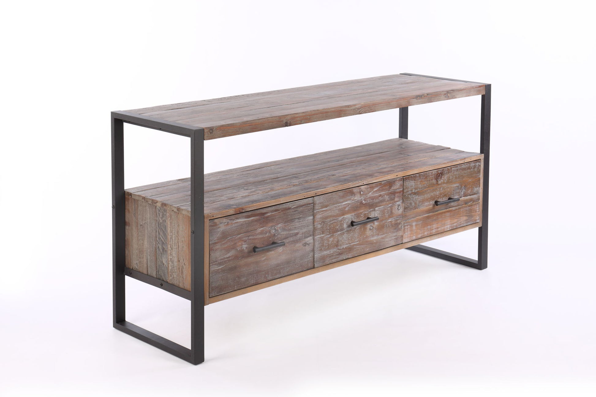 Reclaimed Wood Media TV Console Table With 3 Drarwer, Open Shelf - Antique Gray - Best Buy Furniture