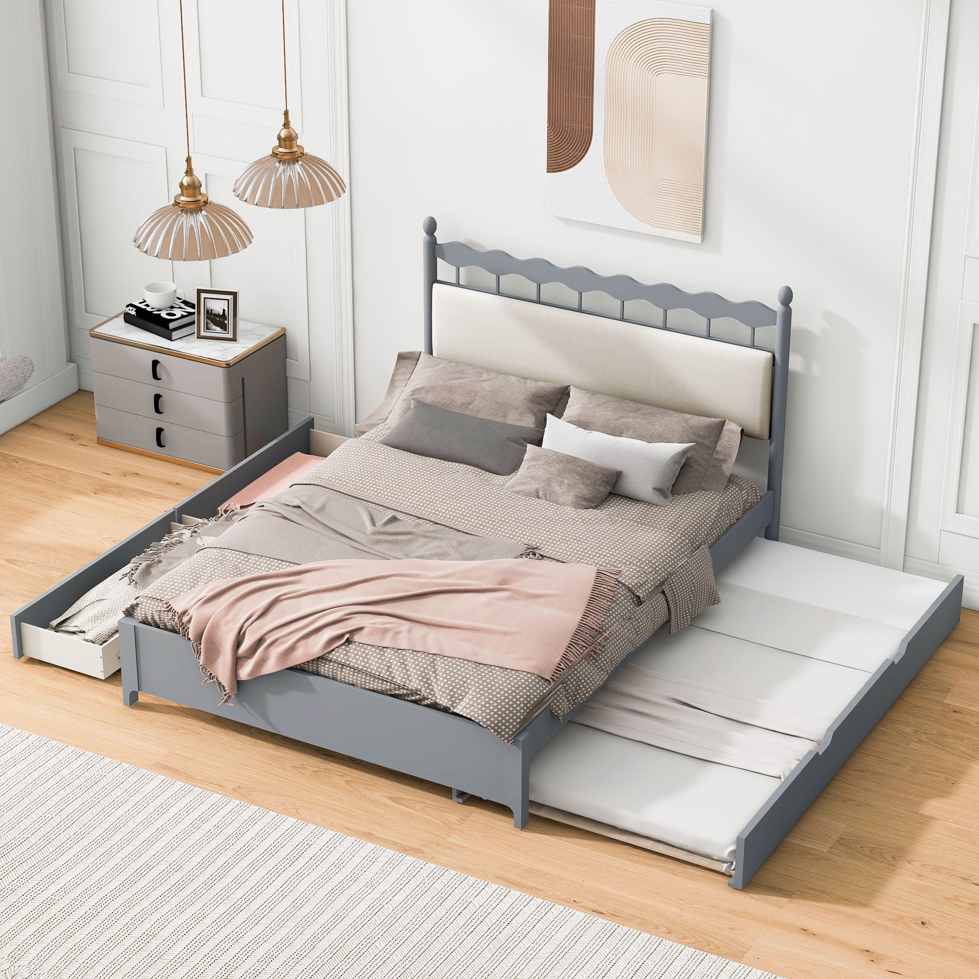 Storage Platform Bed With 2 Big Drawers & Trundle