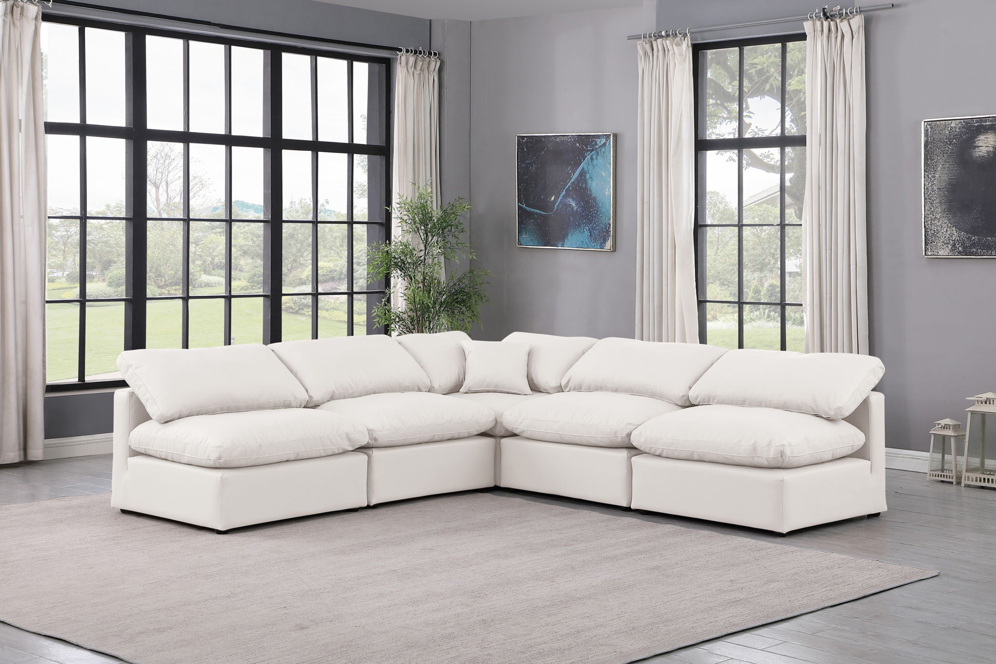 Indulge - Faux Leather 5 Piece Modular Corner Armless Sectional