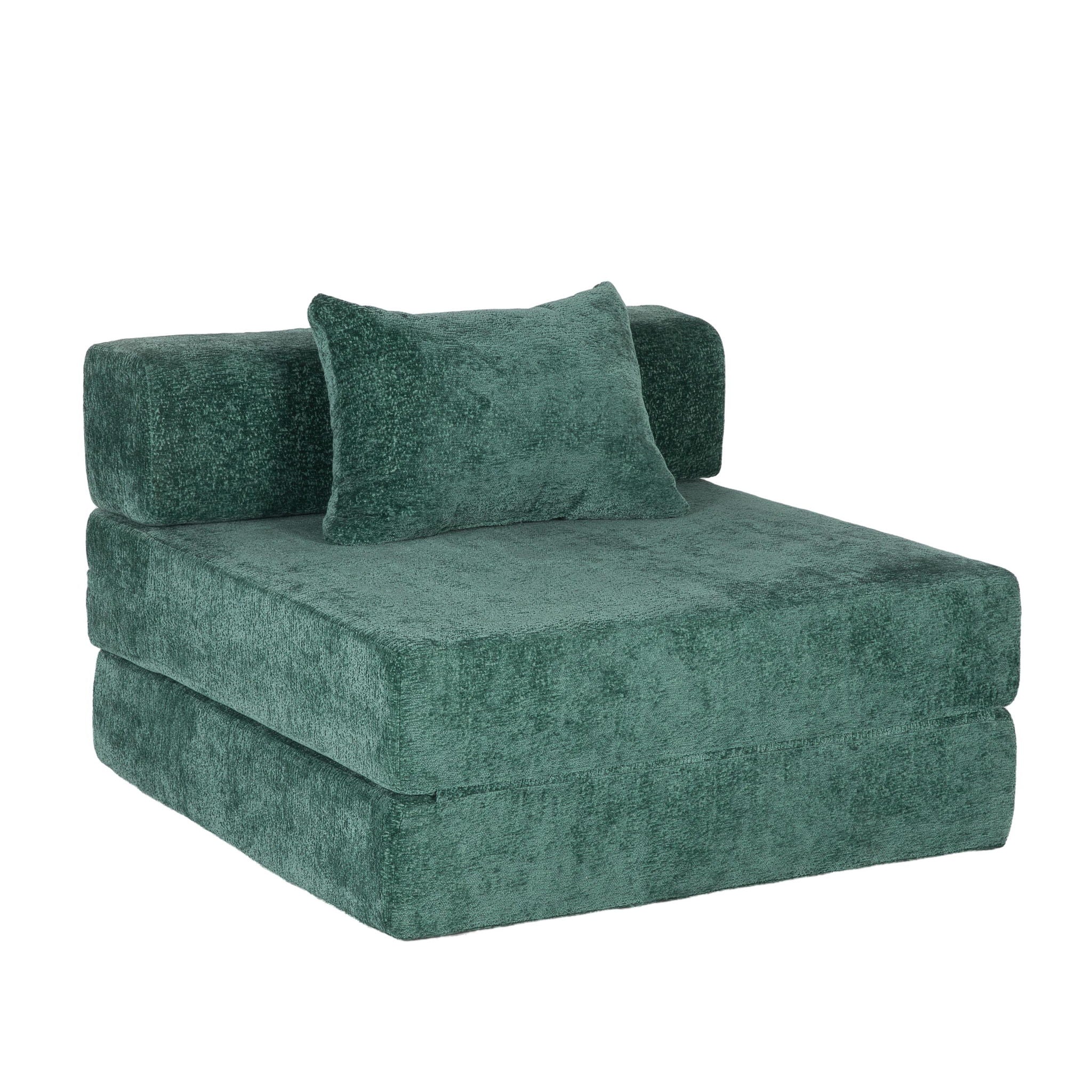 Convertible Floor Sofa Bed With Fixed Shape Frame For Living Room - Dark Green