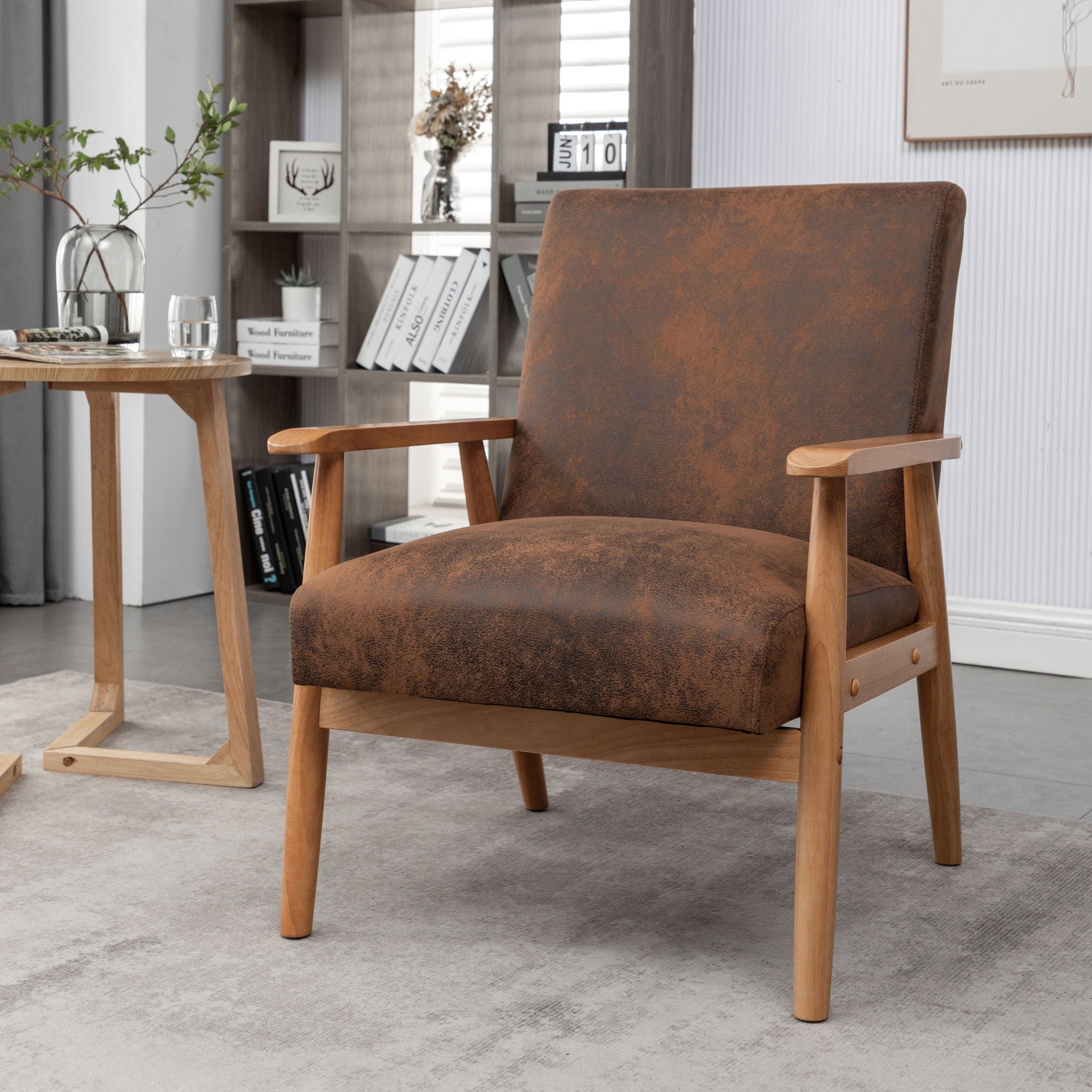 Wide Classic Mid-Century Modern Arm Chair - Light Brown