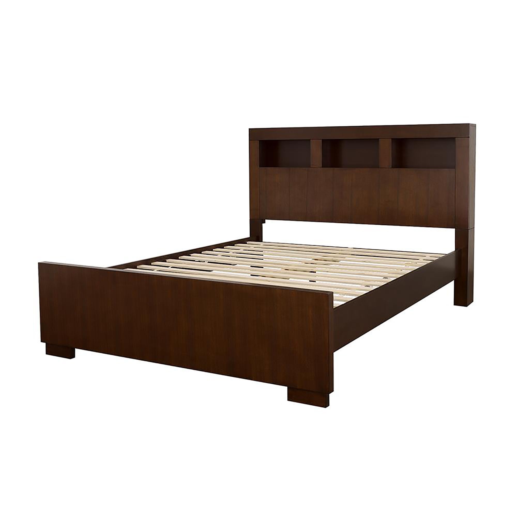 Queen Bed With Bookcase Headboard - Brown