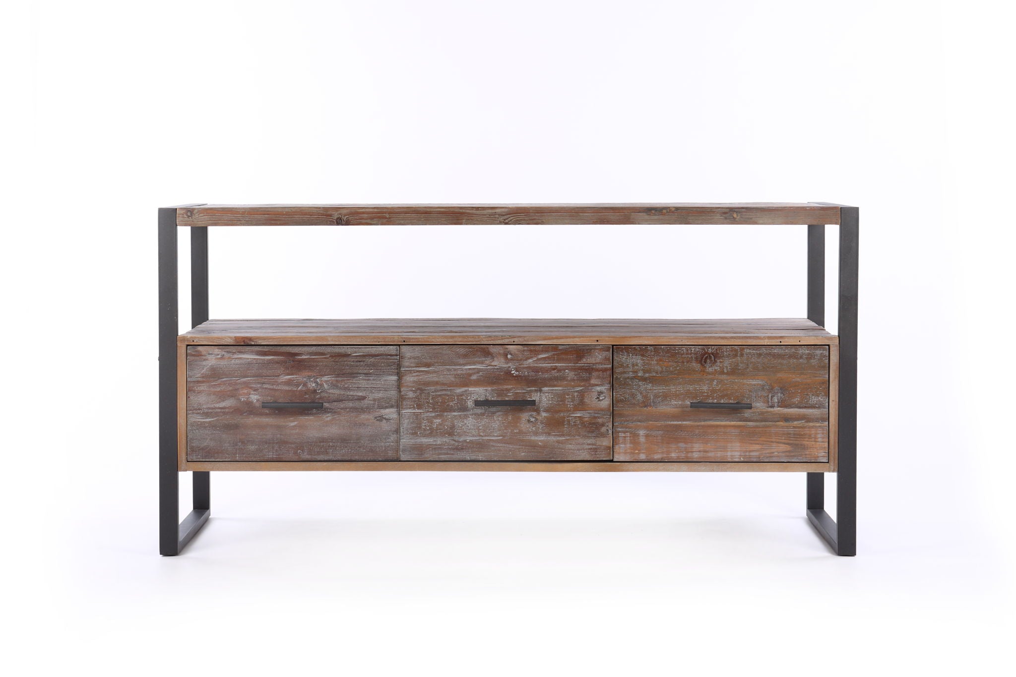 Reclaimed Wood Media TV Console Table With 3 Drarwer, Open Shelf - Antique Gray - Best Buy Furniture