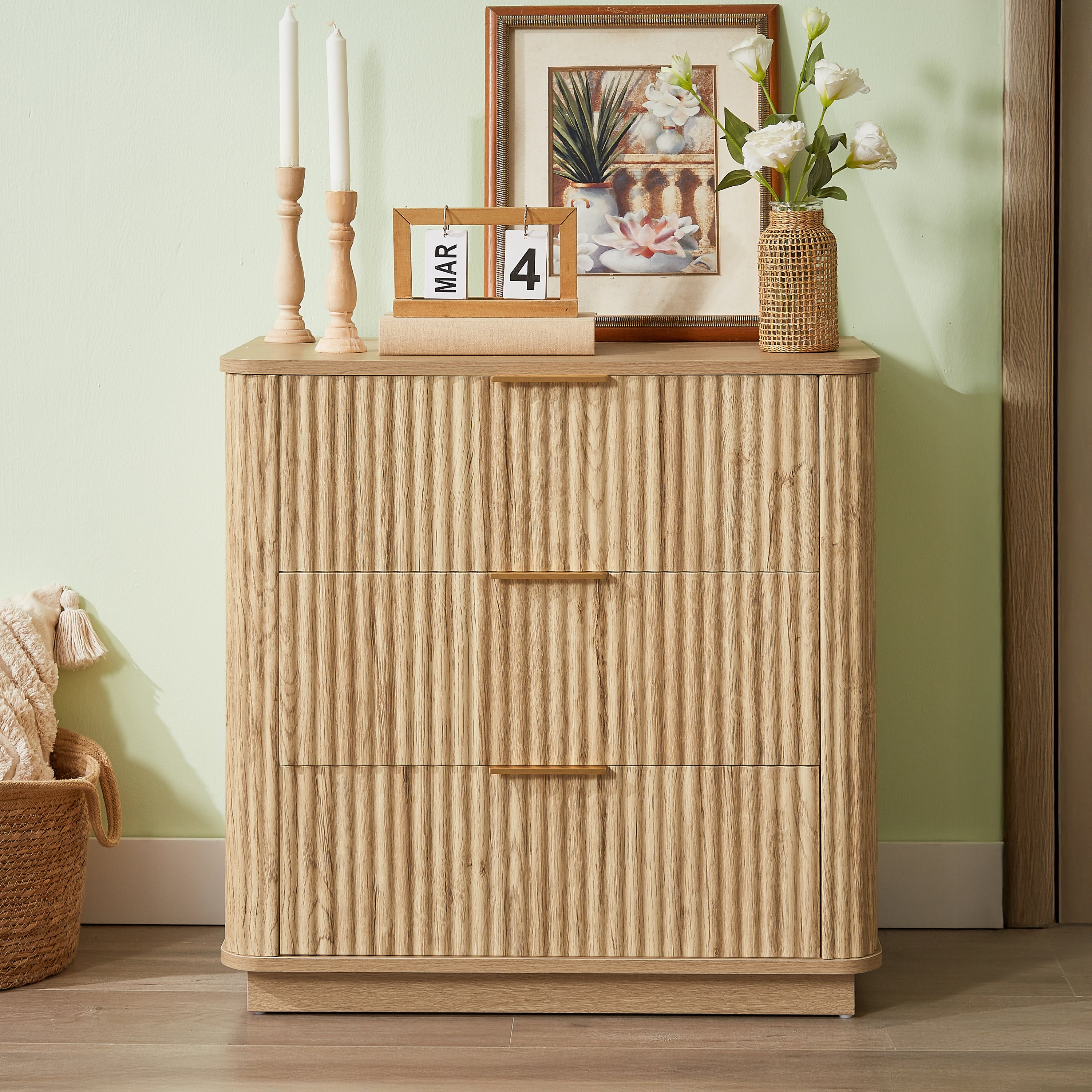 Willow Modern Light Oak Wood Fluted Nightstand - Best Buy Furniture