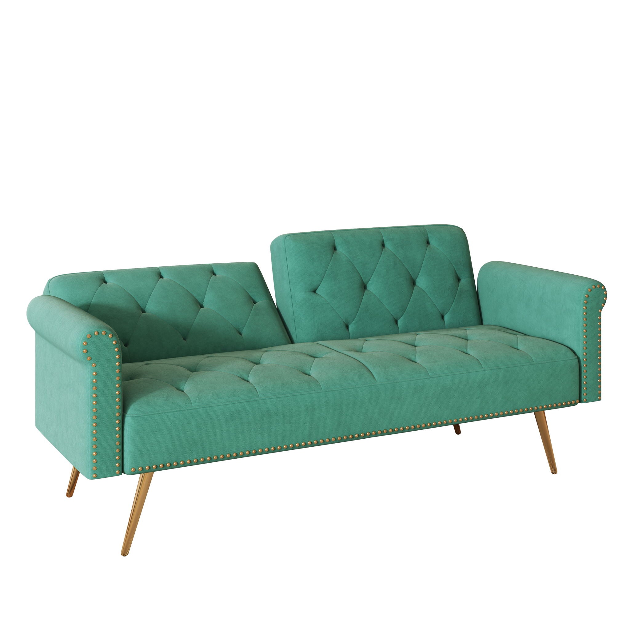 Luxurious Velvet Sofa Bed With Nail Head Trim And Matching Pillow