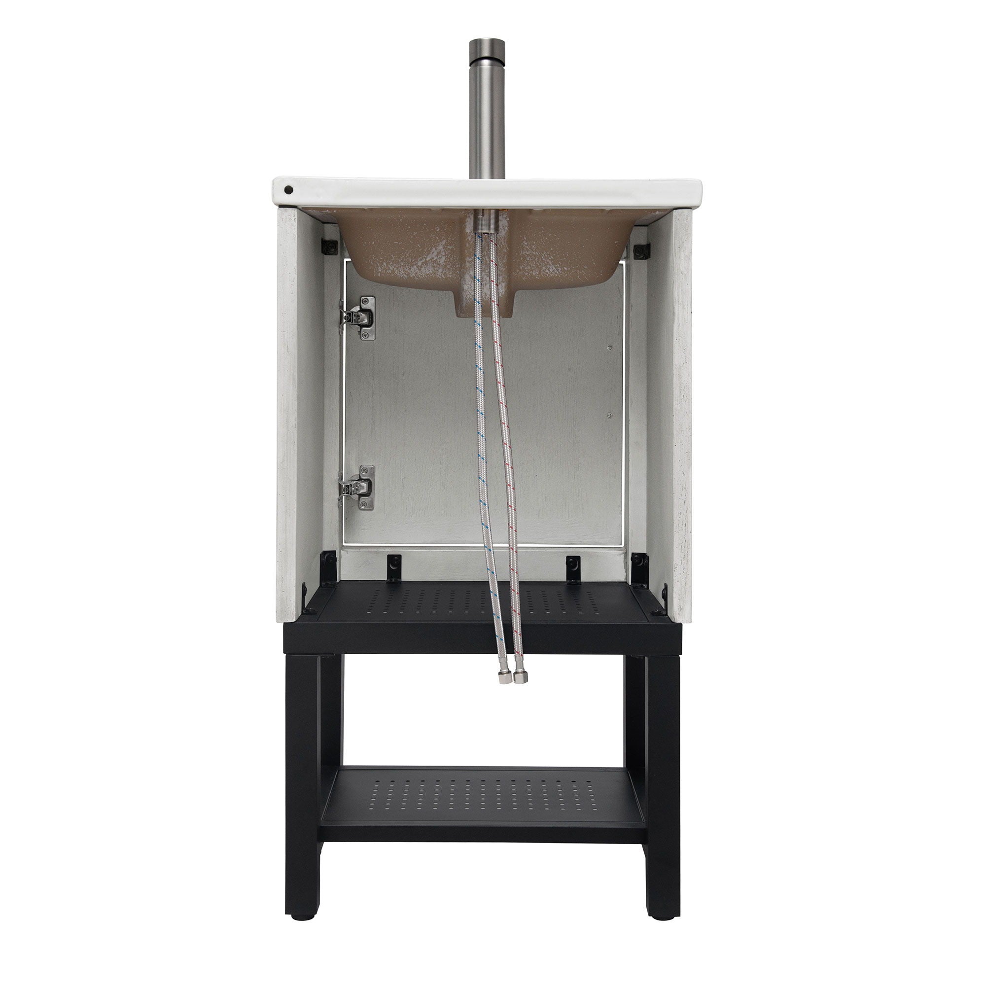 Modern Freestanding Bathroom Vanity With Ceramic Sink, Hot And Cold Faucet, 1 Door Cabinet & Open Shelf