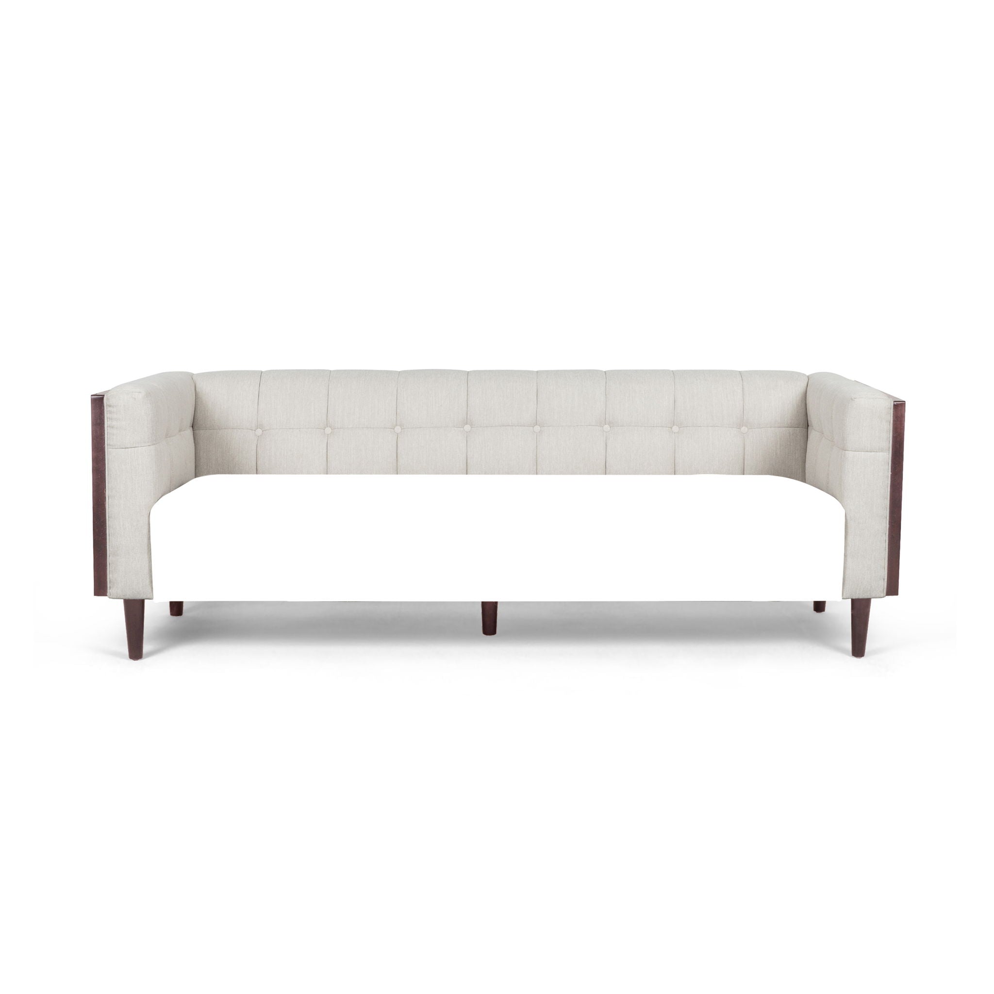 Contemporary 3 Seater Sofa With Button Tufted Waffle Stitching - Beige