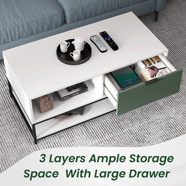 Watson - Wood Coffee Table Steel Frame With Shelves And Drawer - Best Buy Furniture