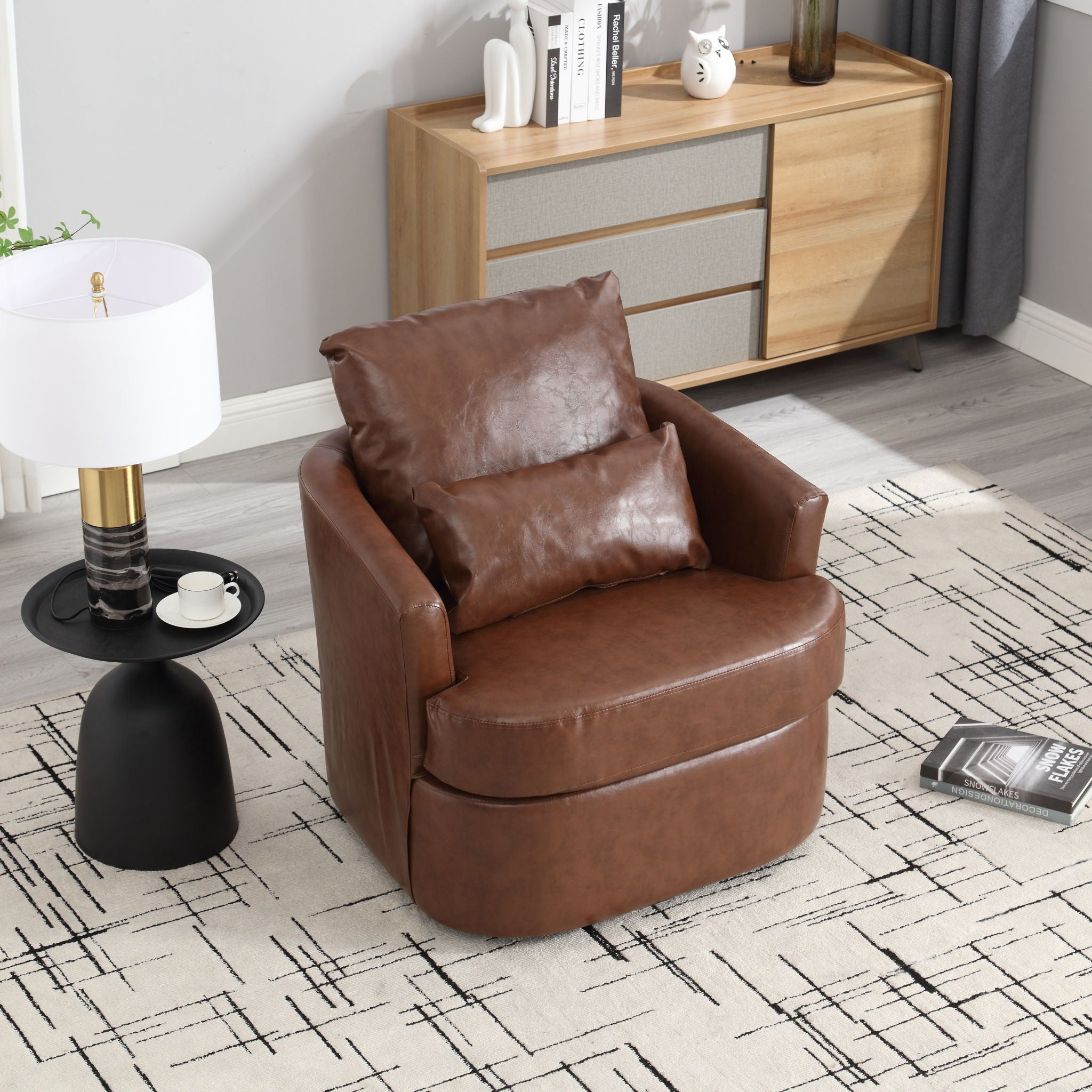 Modern Barrel Comfy Round Accent Sofa Chair, 360 Degree Swivel