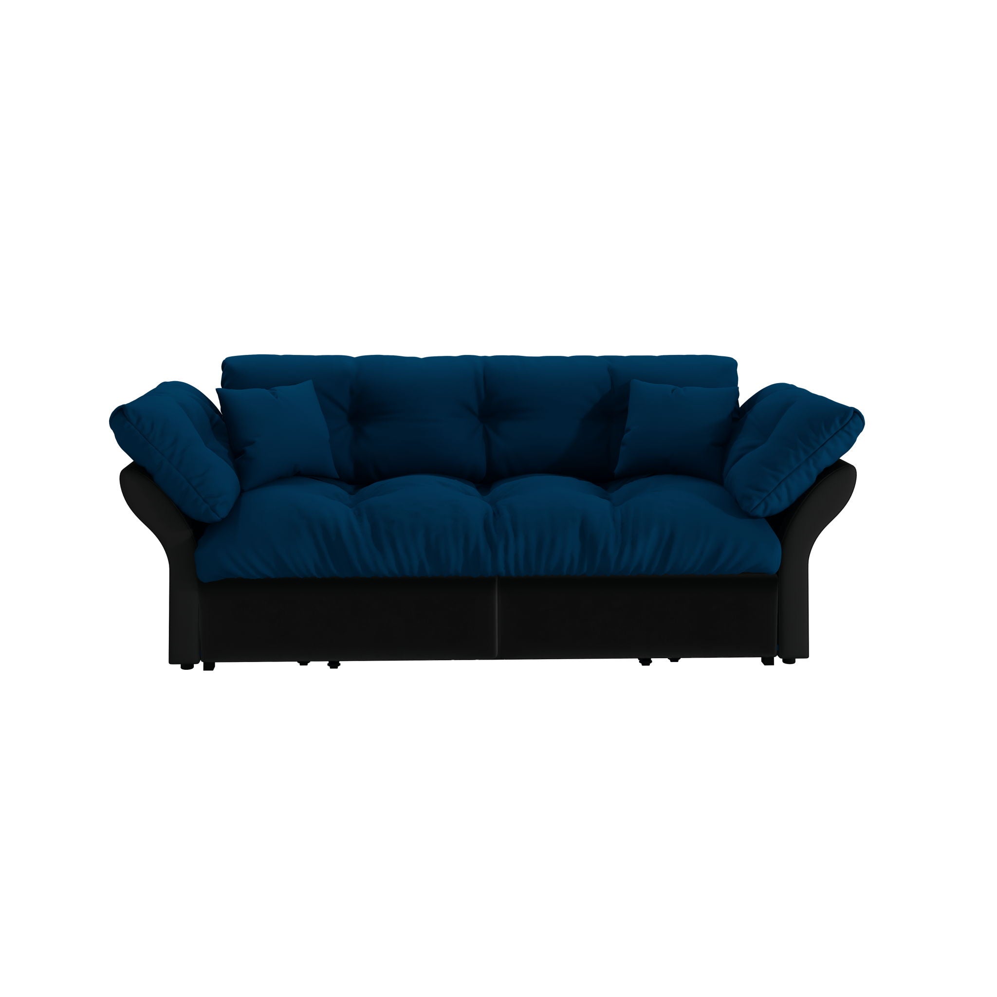 Queen Pull Out Sofa Bed, 3 In 1 Convertible Sleeper Tufted Sofa & 2 Soft Pillows - Blue
