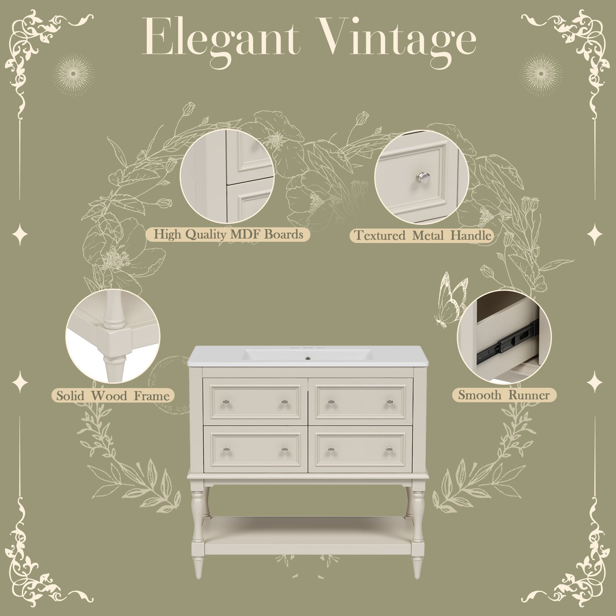 Bathroom Vanity Cabinet With Undermount Sink, 4 Drawer Set