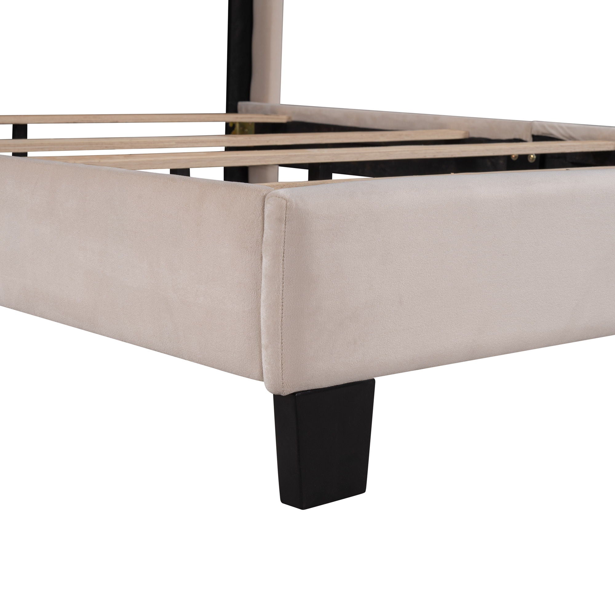 Velvet Upholstered Platform Bed, Box Spring Needed