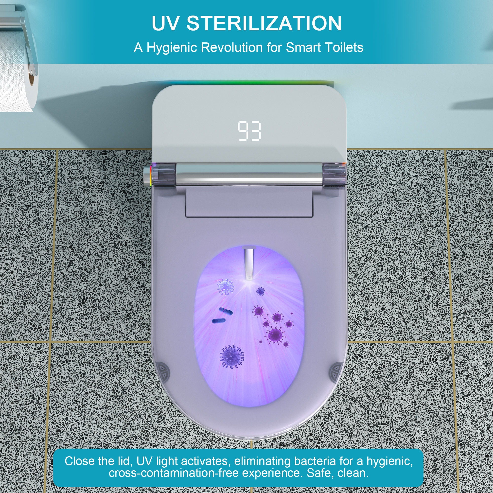 Smart Toilet With Bidet Built In, Auto Open & Close, Elongated Heated Seat, Foot Sensor Flush, LED Display, Warm Water Wash - White