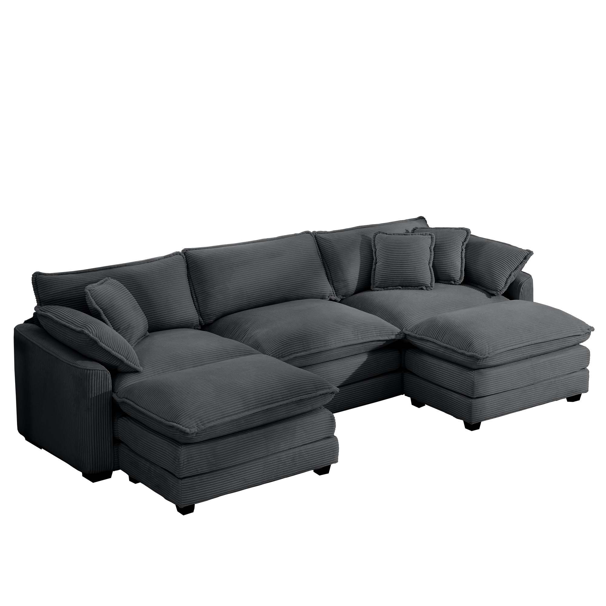 Modern Oversized Modular Cushion Sofa With Ottoman, Low Back, Deep Seating Sofa Set