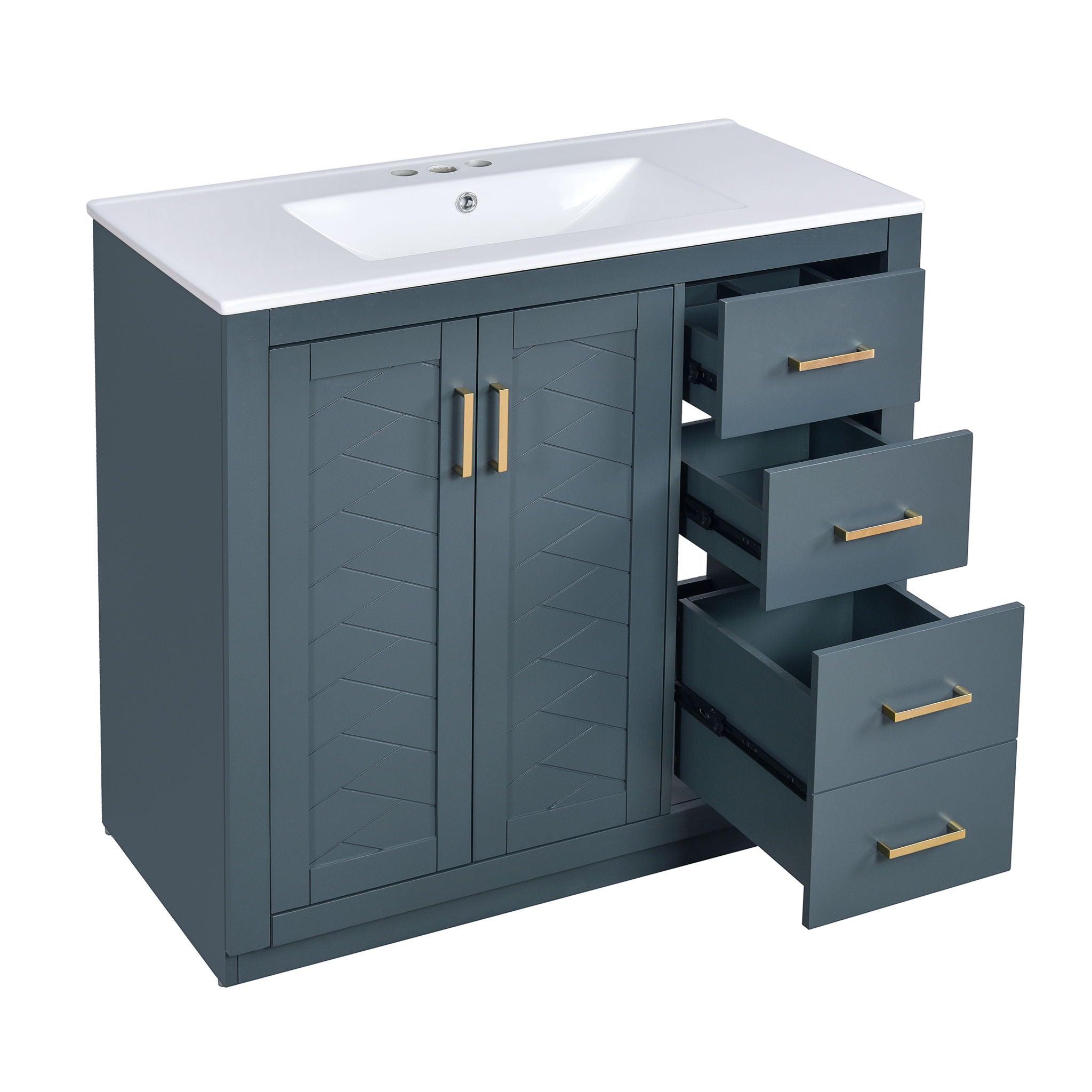 Modern Bathroom Vanity With Ceramic Sink, Freestanding Set With Drawers And Soft-Closing Doors