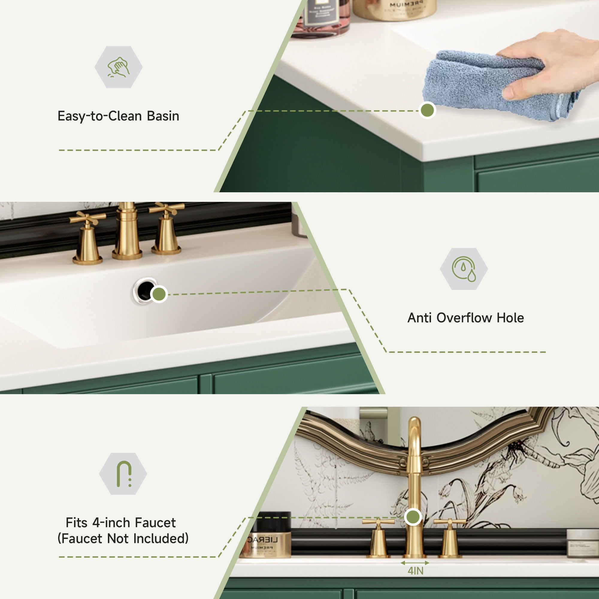 Bathroom Vanity With Sink, Freestanding Storage Cabinet & 2 Drawers And Soft Closing Door, Solid Legs, Frame, Basin,