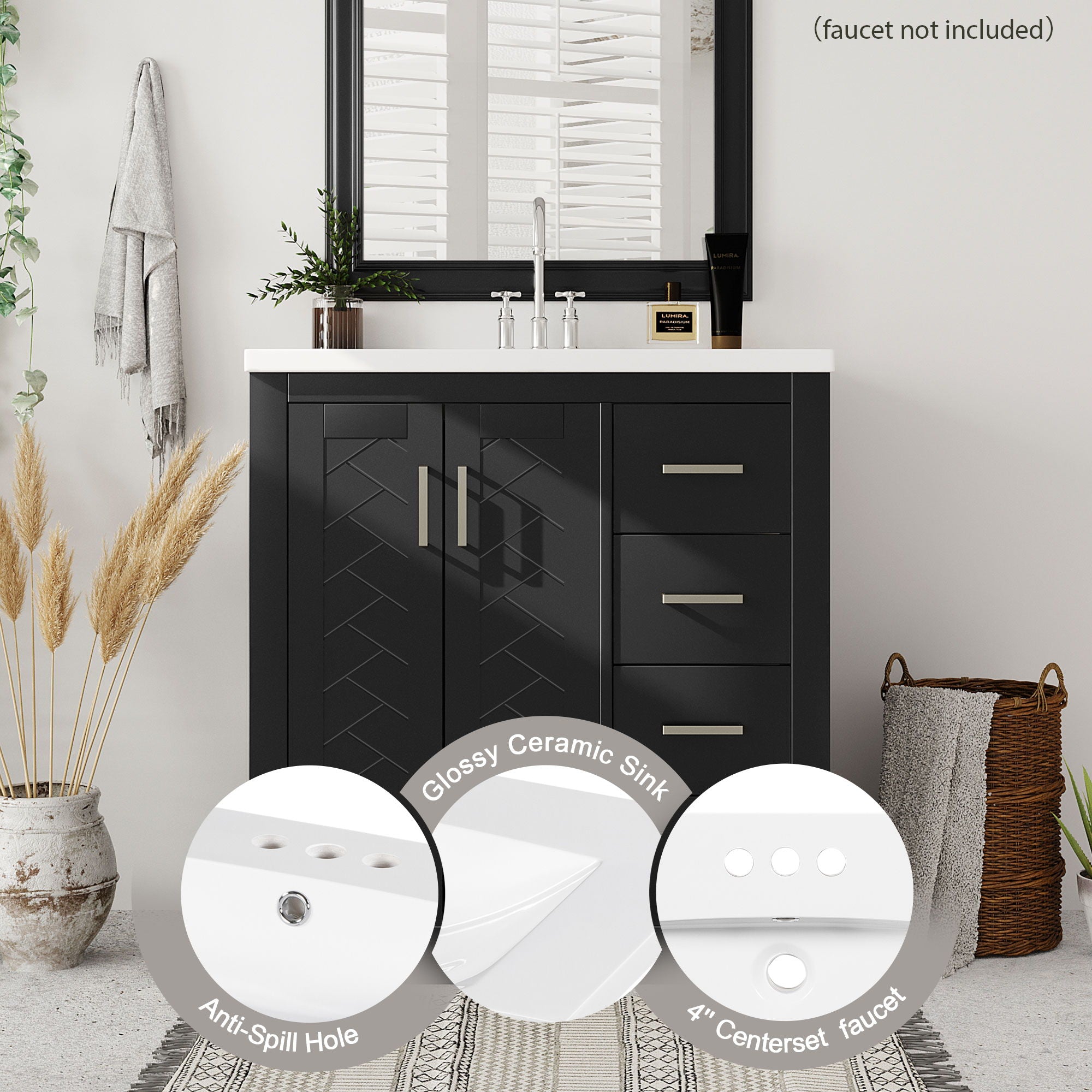 Bathroom Vanity With Sink, Storage Cabinet, Freestanding Set With 3 Drawers & Soft Closing Doors
