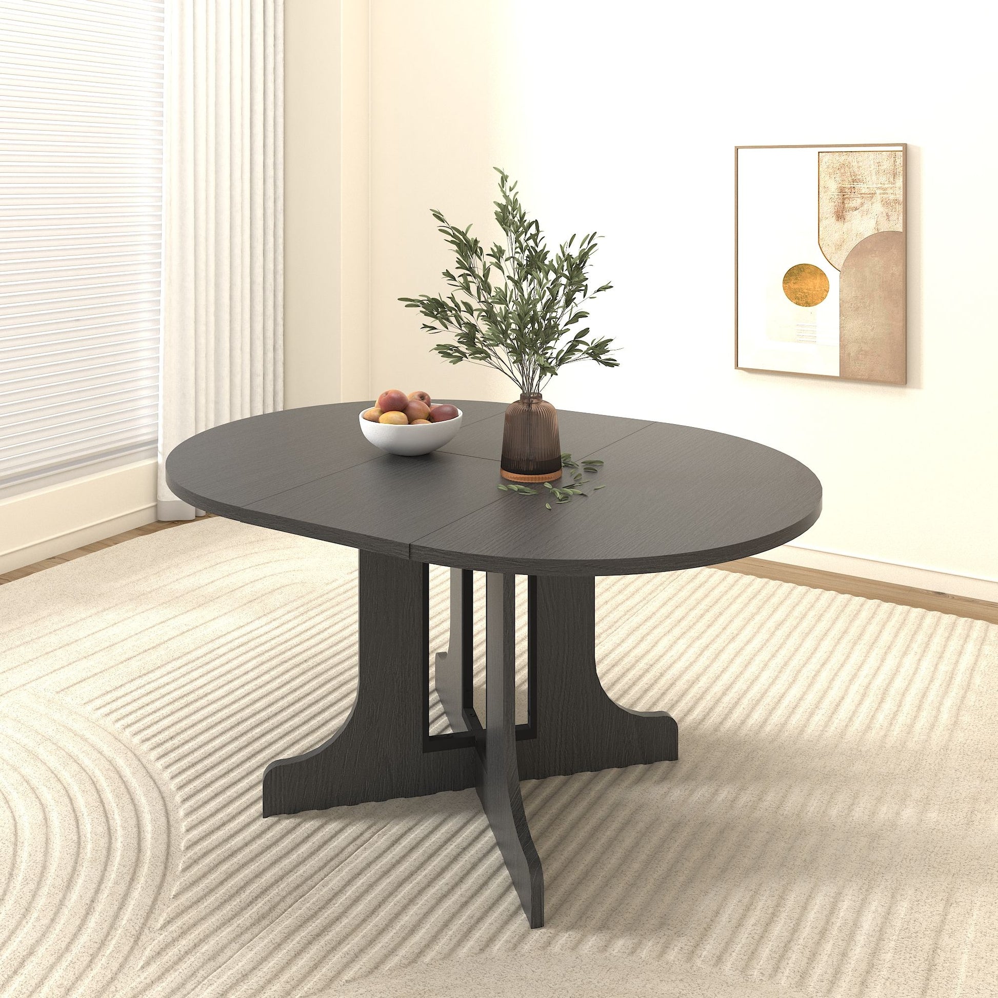 Dining Table For Farmhouse Kitchen Expandable Oval Table Top With Removable Leaf Trestle X Shaped Base - Black - Best Buy Furniture