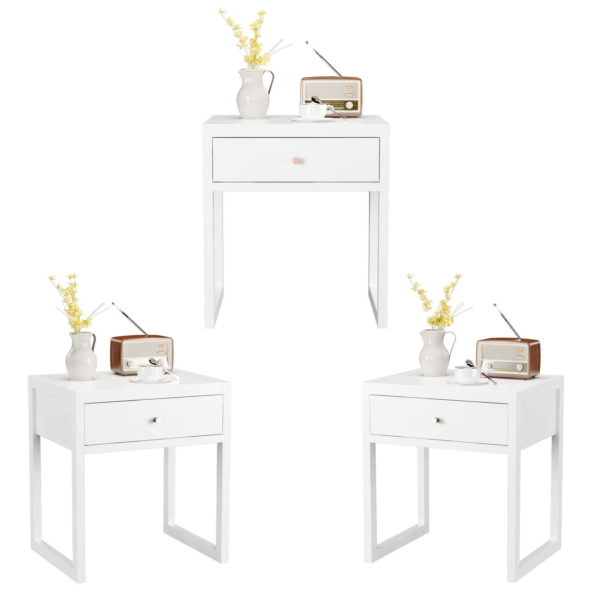 Nightstand With Drawer, Minimalist Bedside Table, Compact End Table For Bedroom - White