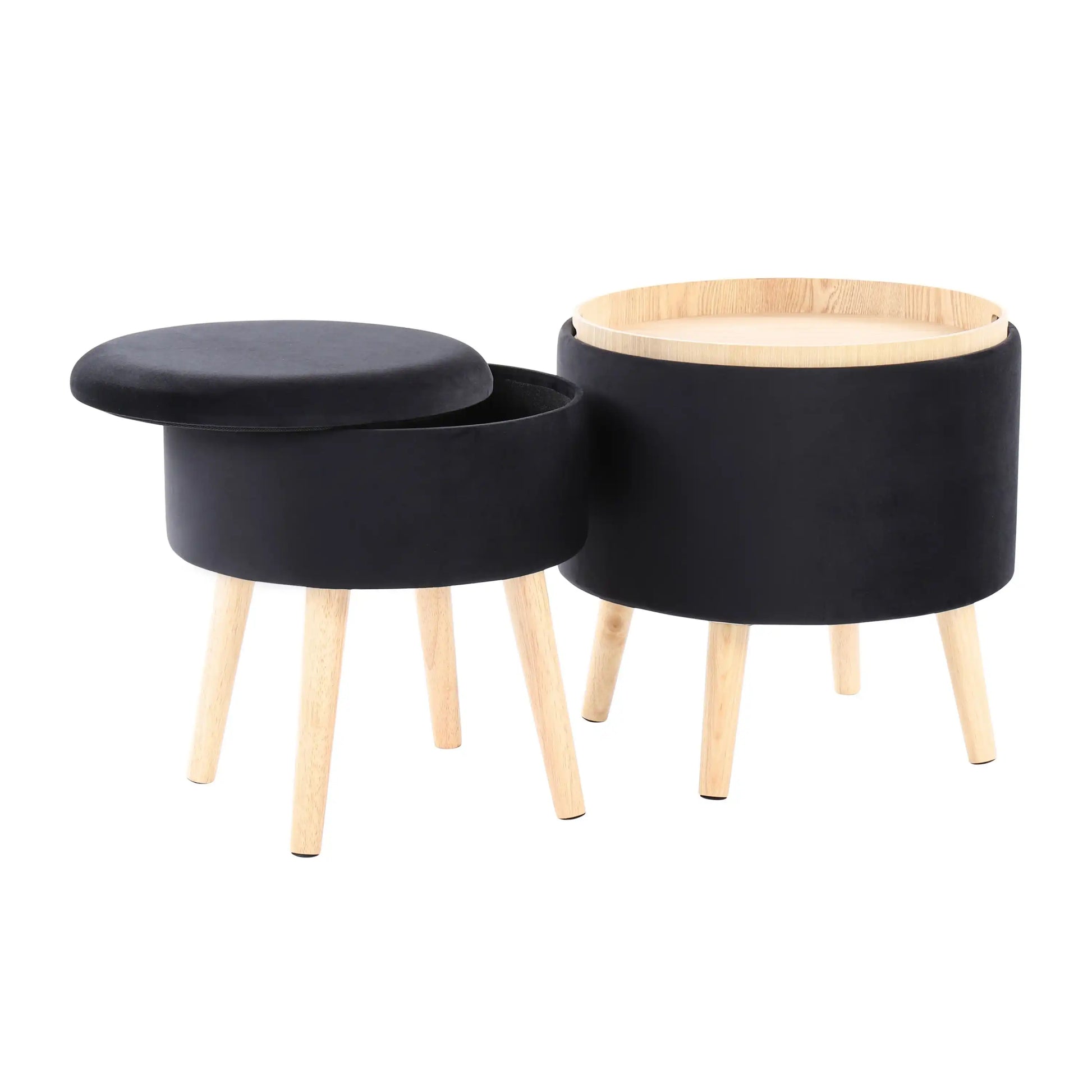 Tray - Contemporary Storage Ottoman With Matching Stool - Black / Natural - Best Buy Furniture