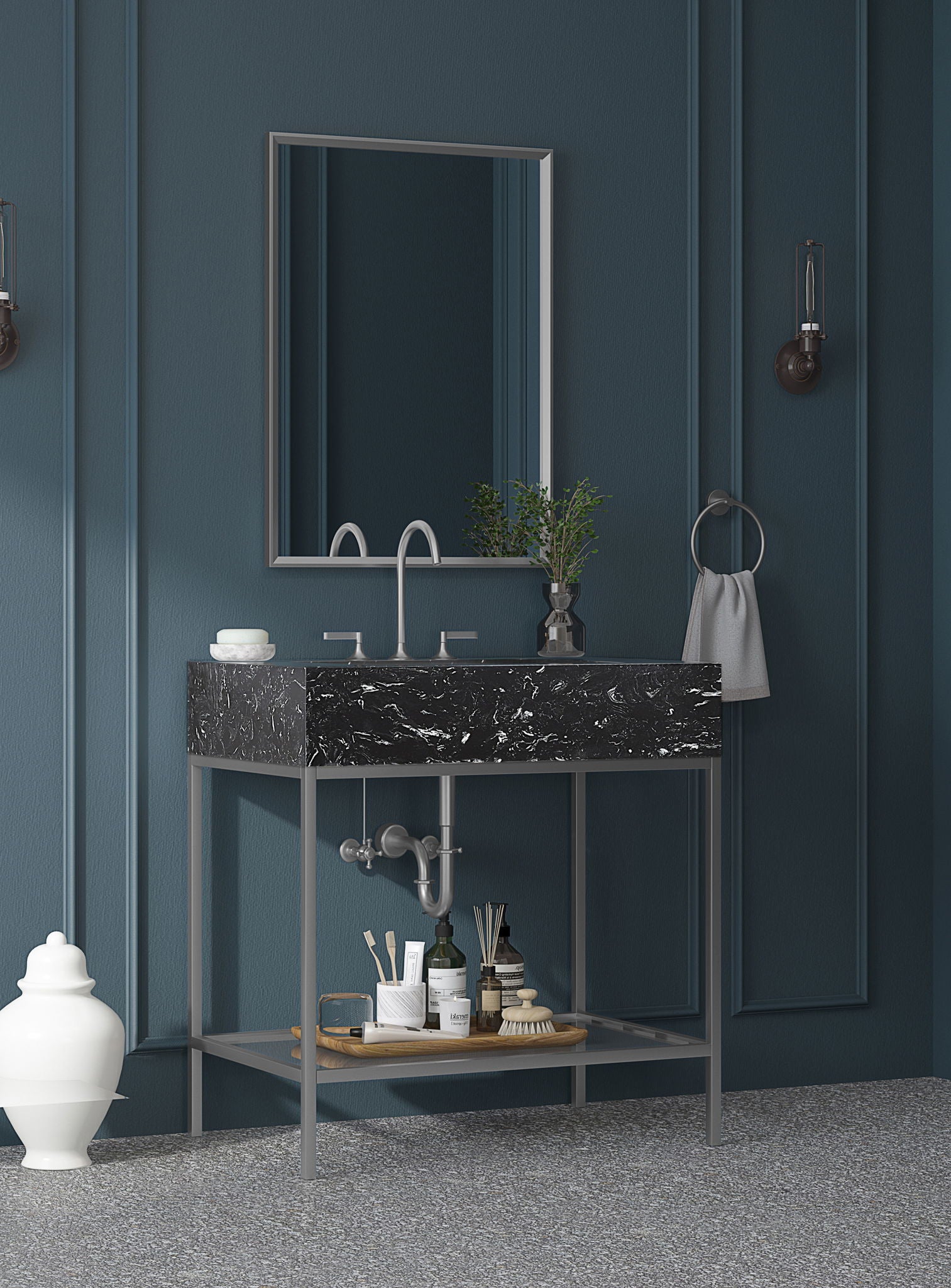 Marmo - Engineered Marble Bathroom Vanity With Chrome Base