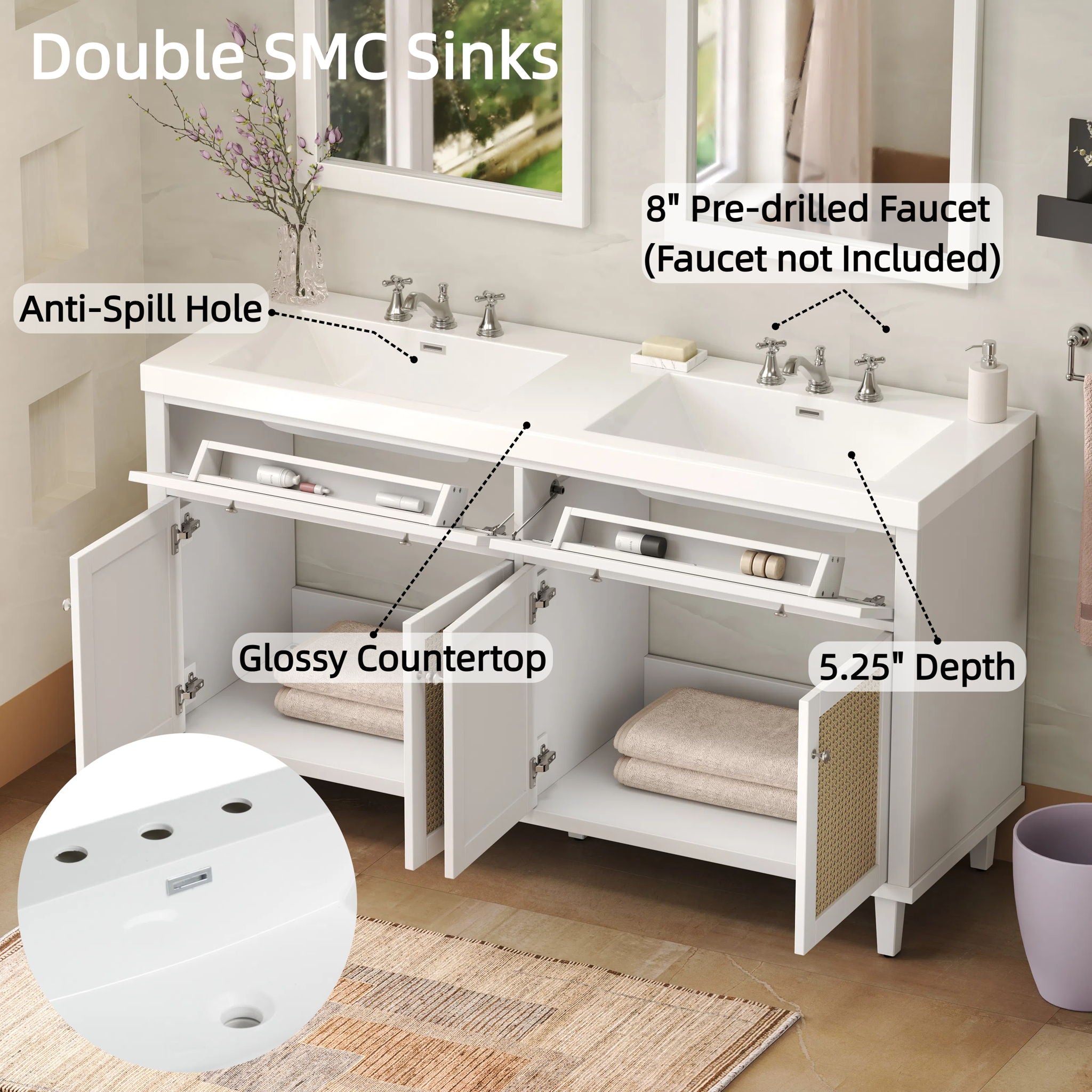 Bathroom Vanity With Double Sink, Large Storage Space