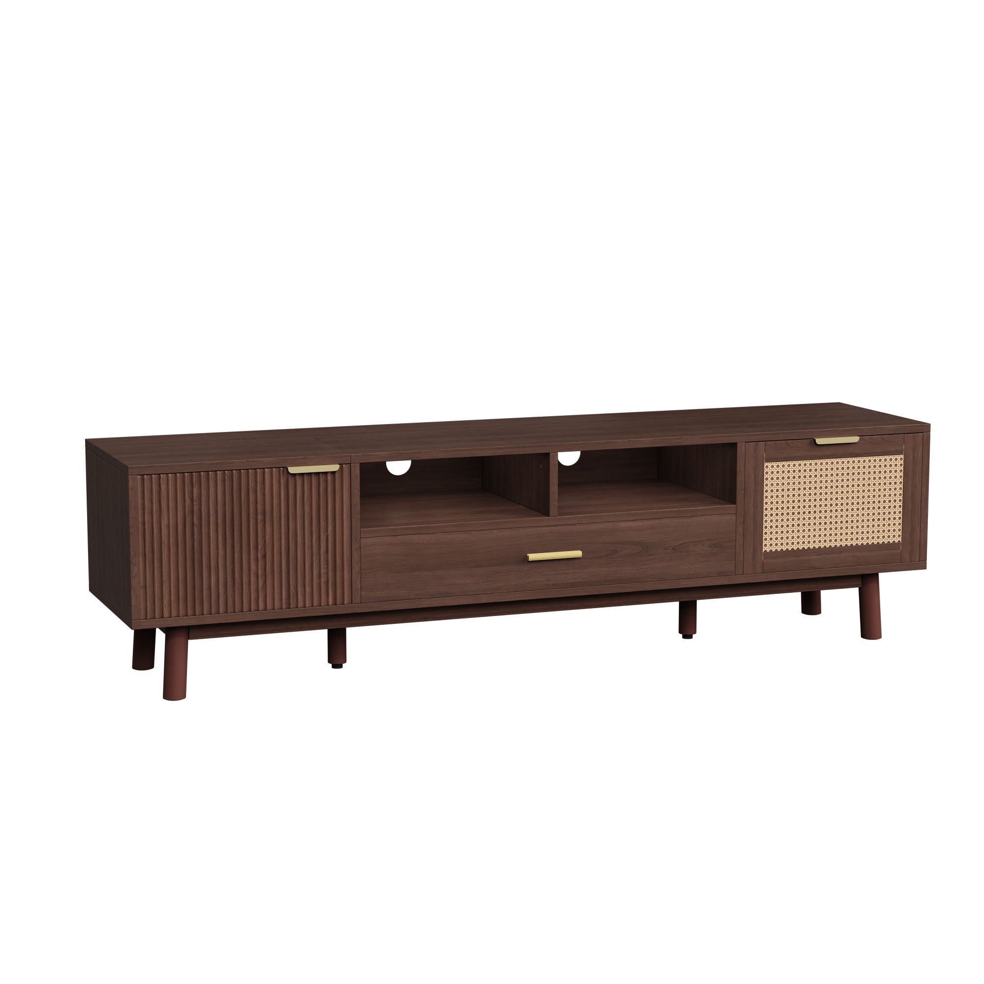 TV Stand For 75" TVs With Soft Closing Doors, Console With Accents And Drop Down Cabinet - Dark Brown