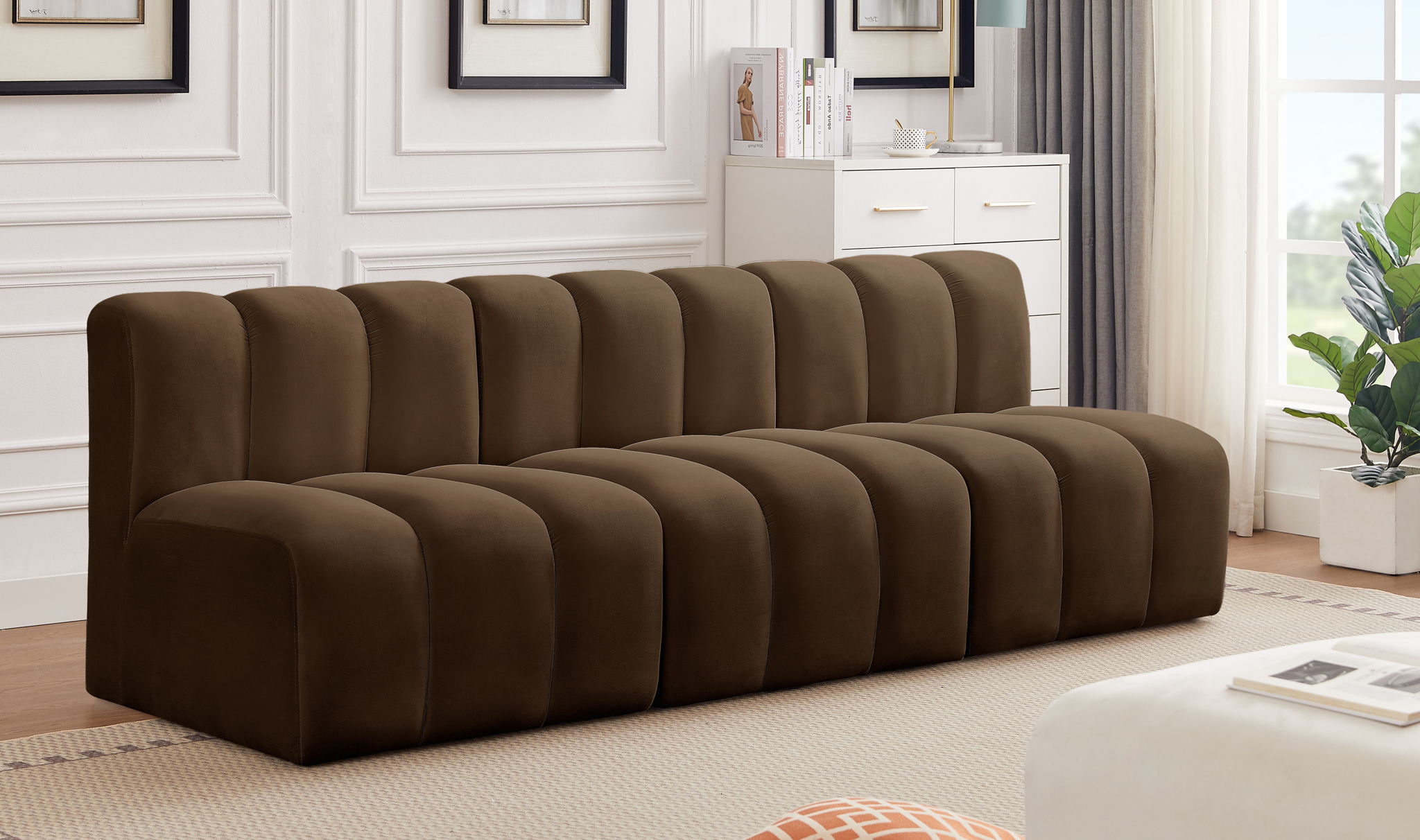 Arc - Velvet 4 Piece Modular Straight Sofa - Brown
