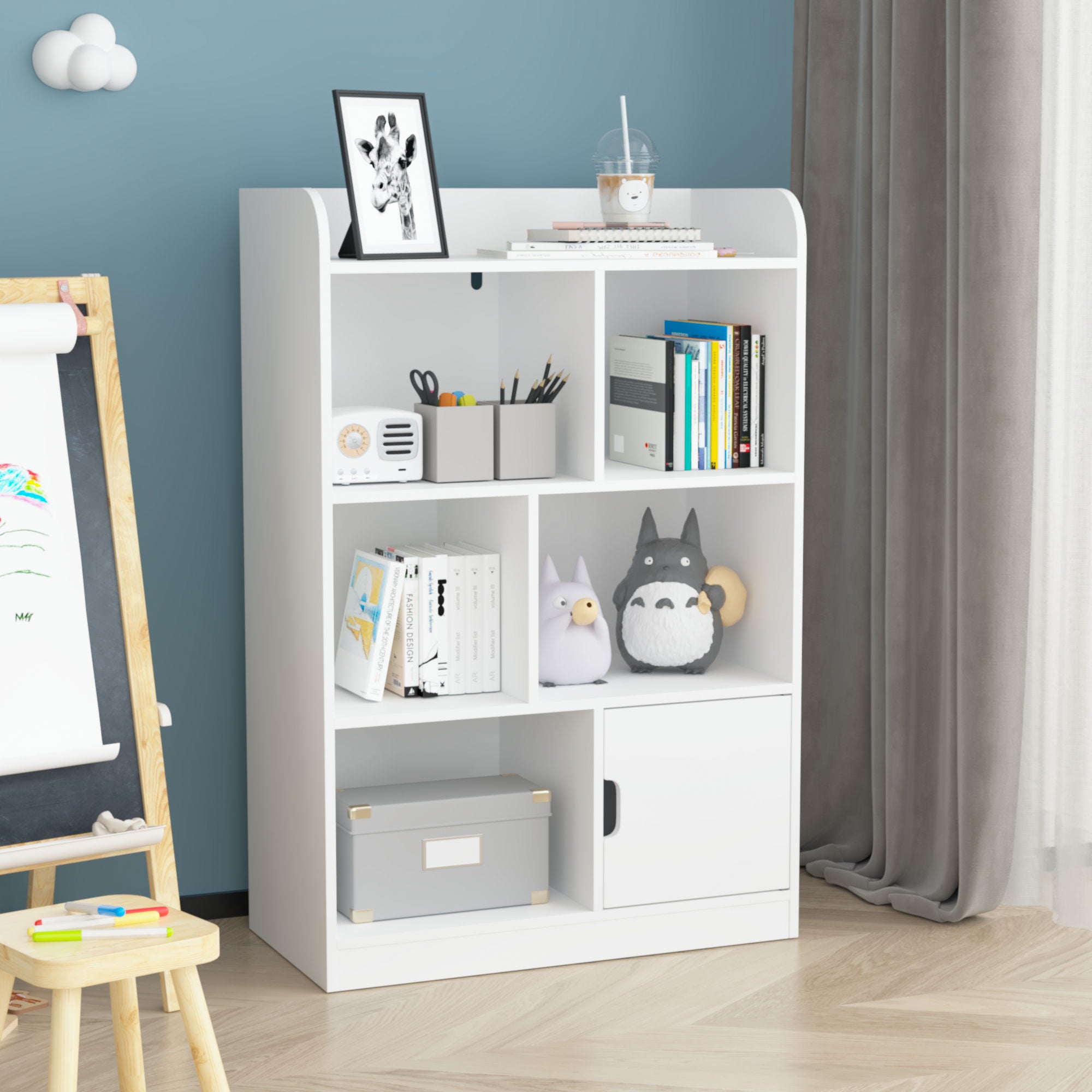 Bookcase With 6 Compartments, Freestanding Bookshelf For Bedroom - White