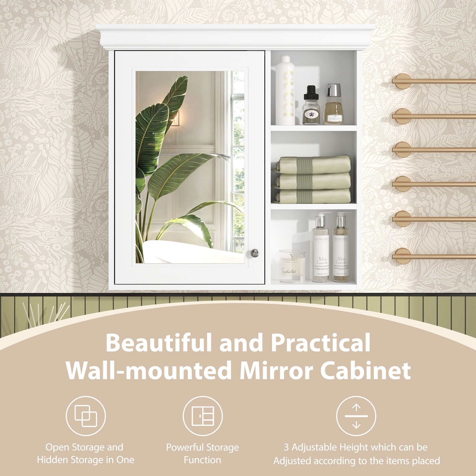 Wall Mounted Bathroom Medicine Cabinet With Mirror And Adjustable Storage With Soft Close Hinges