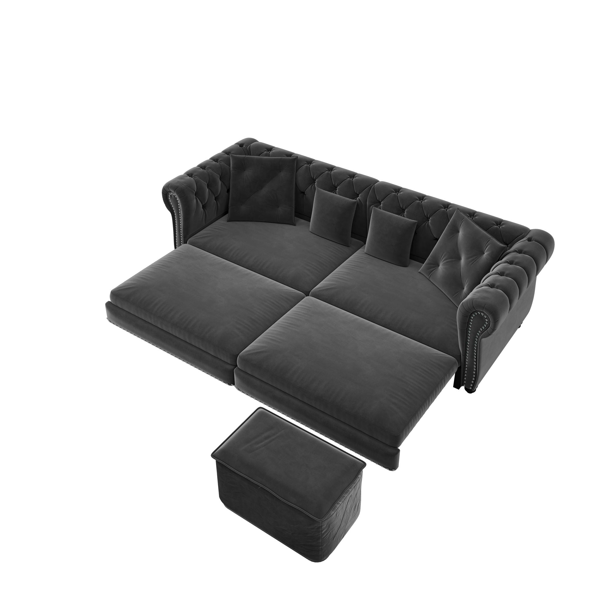 3 In 1 Pull Out Sofa Bed, Convertible Sleeper Sofa Bed, 3 Seater Sofa With Movable Ottoman - Gray
