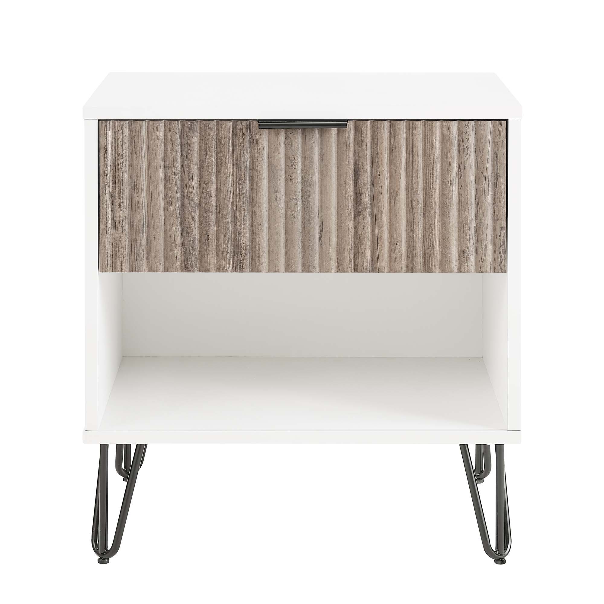 Dumbo - Fluted Nightstand With 1 Drawer - Gray / White