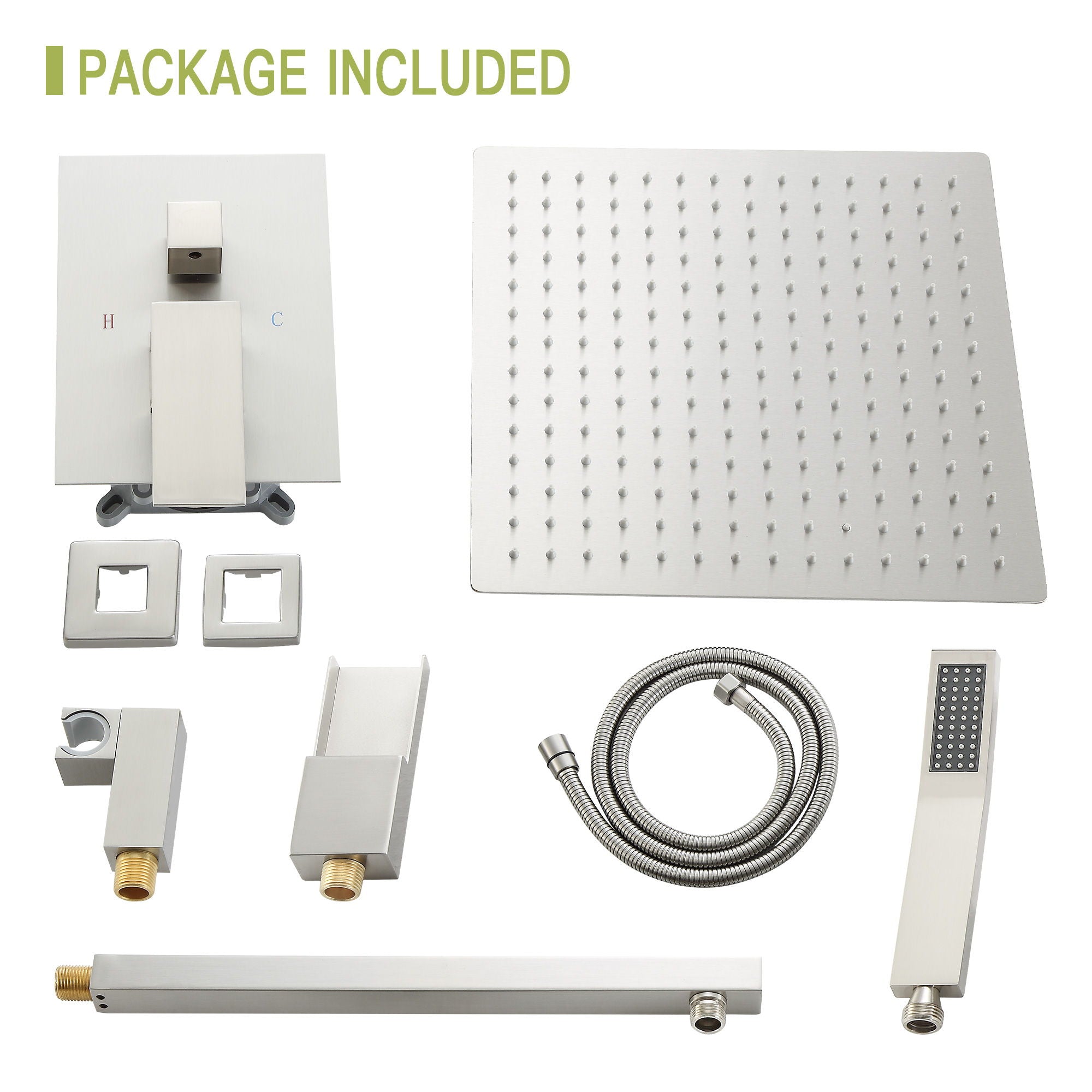 12" Ceiling Mount Square Shower System With Waterfall Tub Spout And Rough In Valve