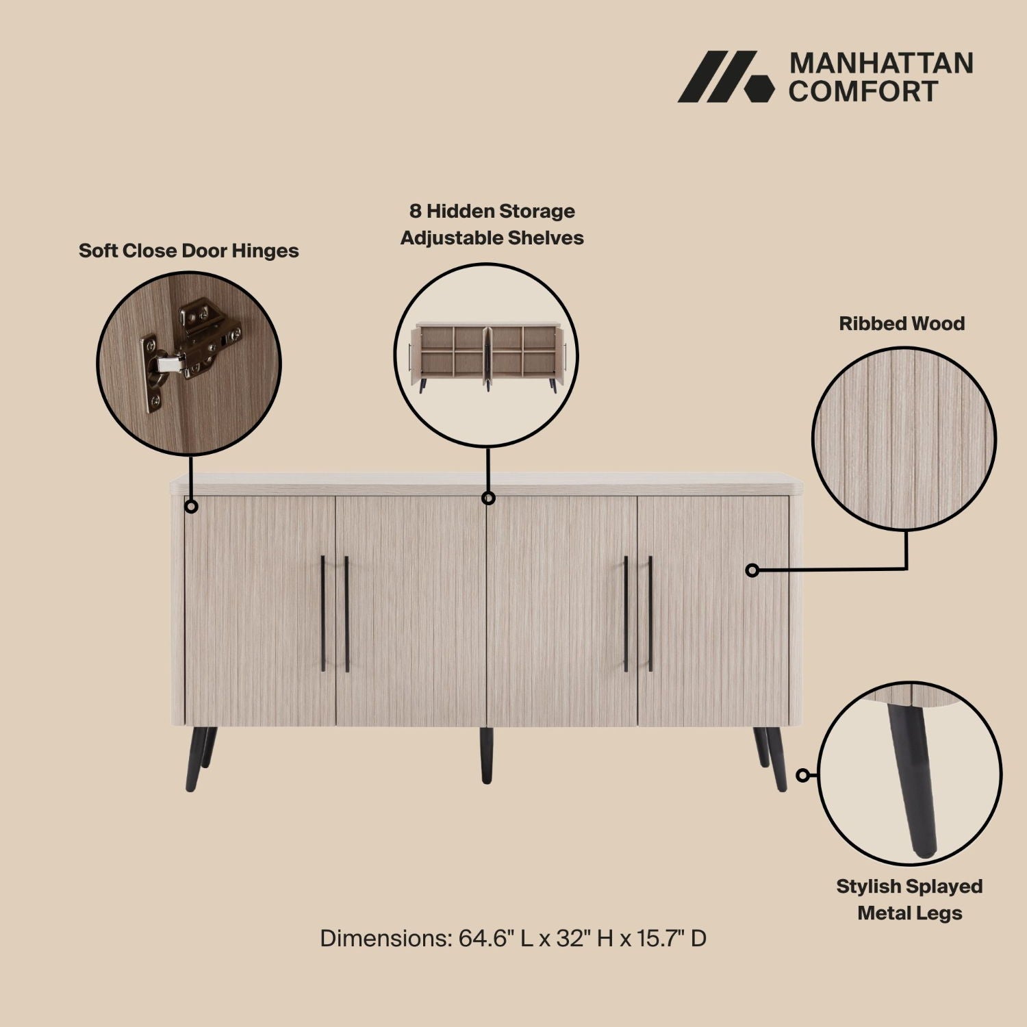 Jodie - Fluted Sideboard - Oak
