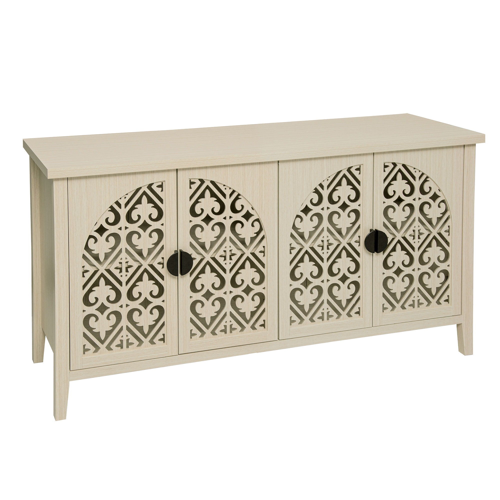 Hollowed Out Cabinet With 4 Doors, Suitable For Bedroom - Natural