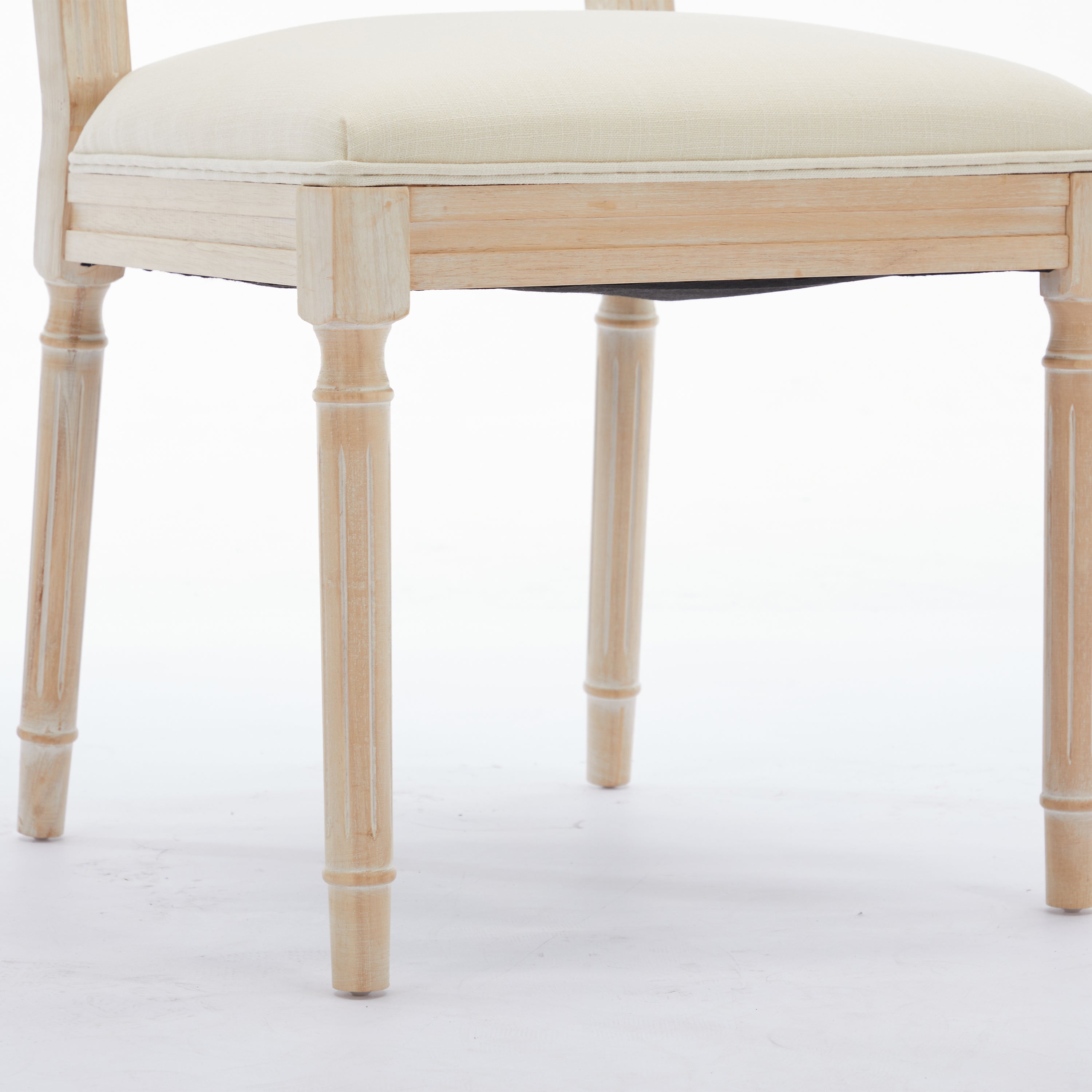 Antique Dining Chairs - Linen Fabric Upholstered Wooden Chairs Set of 2